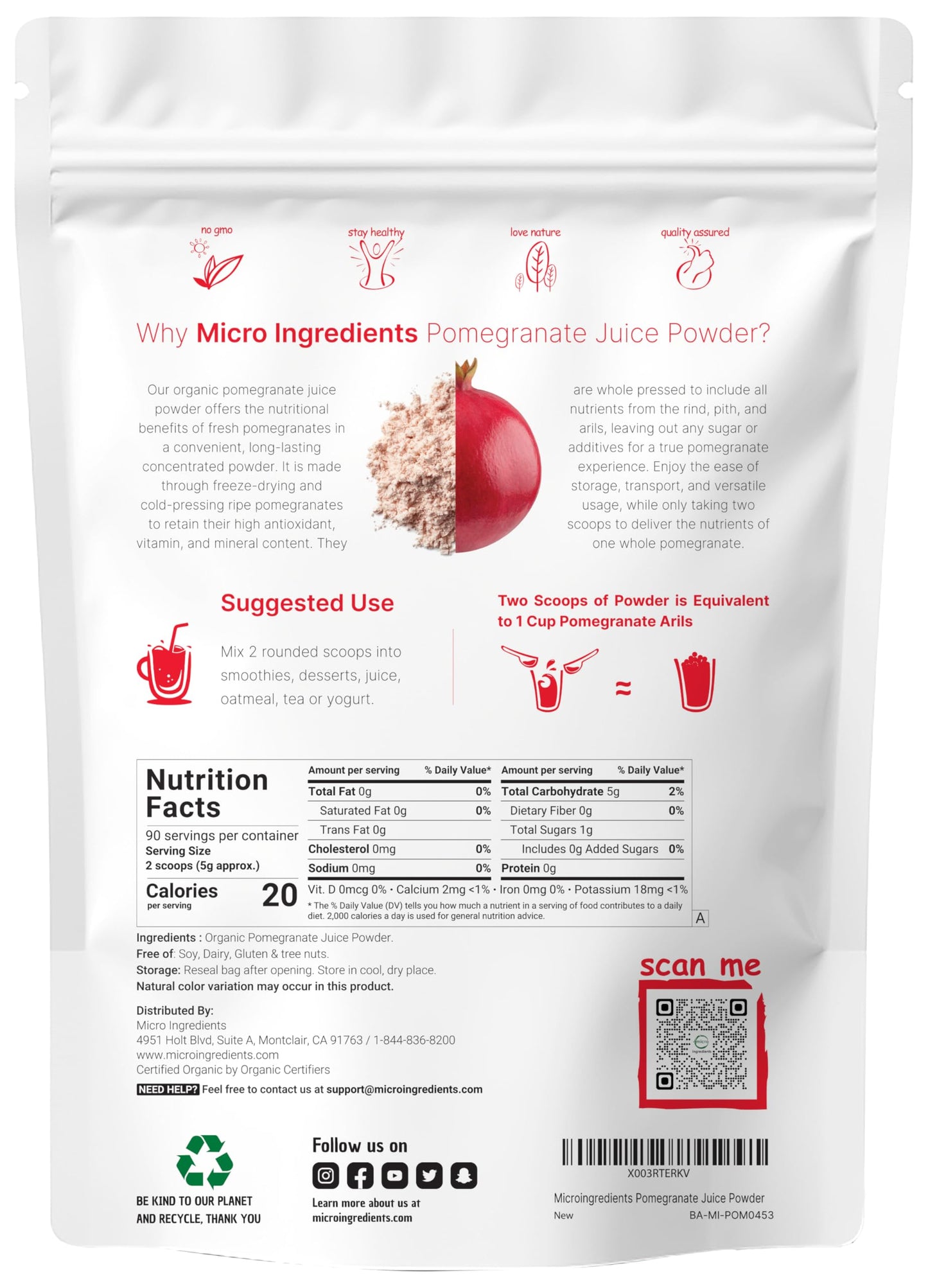 Pre-Order | Arrives in 5–10 Days – Organic Pomegranate Juice Powder, 1 Pound | 100% Natural Fruit Powder | Freeze Dried & Cold Pressed | No Sugar & Additives | Great Flavor for Drinks, Smoothie, & Beverages | Non-GMO & Vegan Friendly