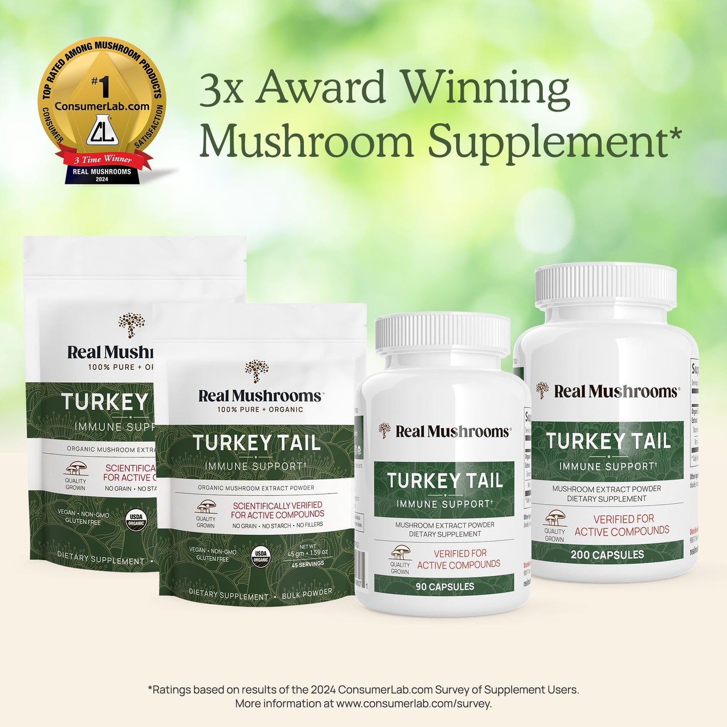 Real Mushrooms Turkey Tail Mushroom Powder – Organic Turkey Tail Extract from – for Wellness, Gut Harmony, & Energy Support – Vegan, Non-GMO, No Fillers – 100 Servings Functional Mushroom Supplement