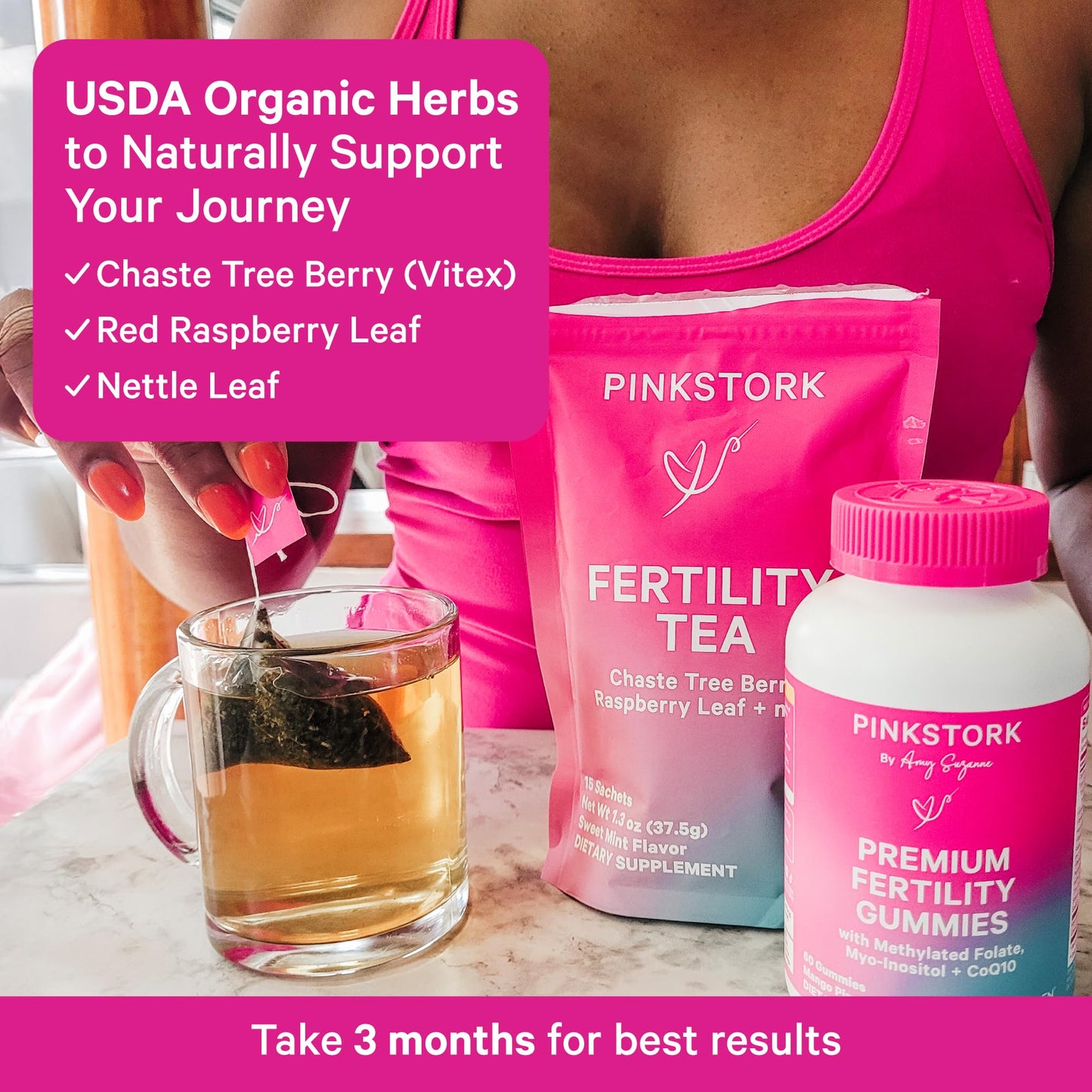 Pink Stork Organic Fertility Tea for Women with Chaste Tree Berries (Vitex) to Support Conception for Her - Hormone Balance with Mint and Red Raspberry Leaf, 15 Sachets