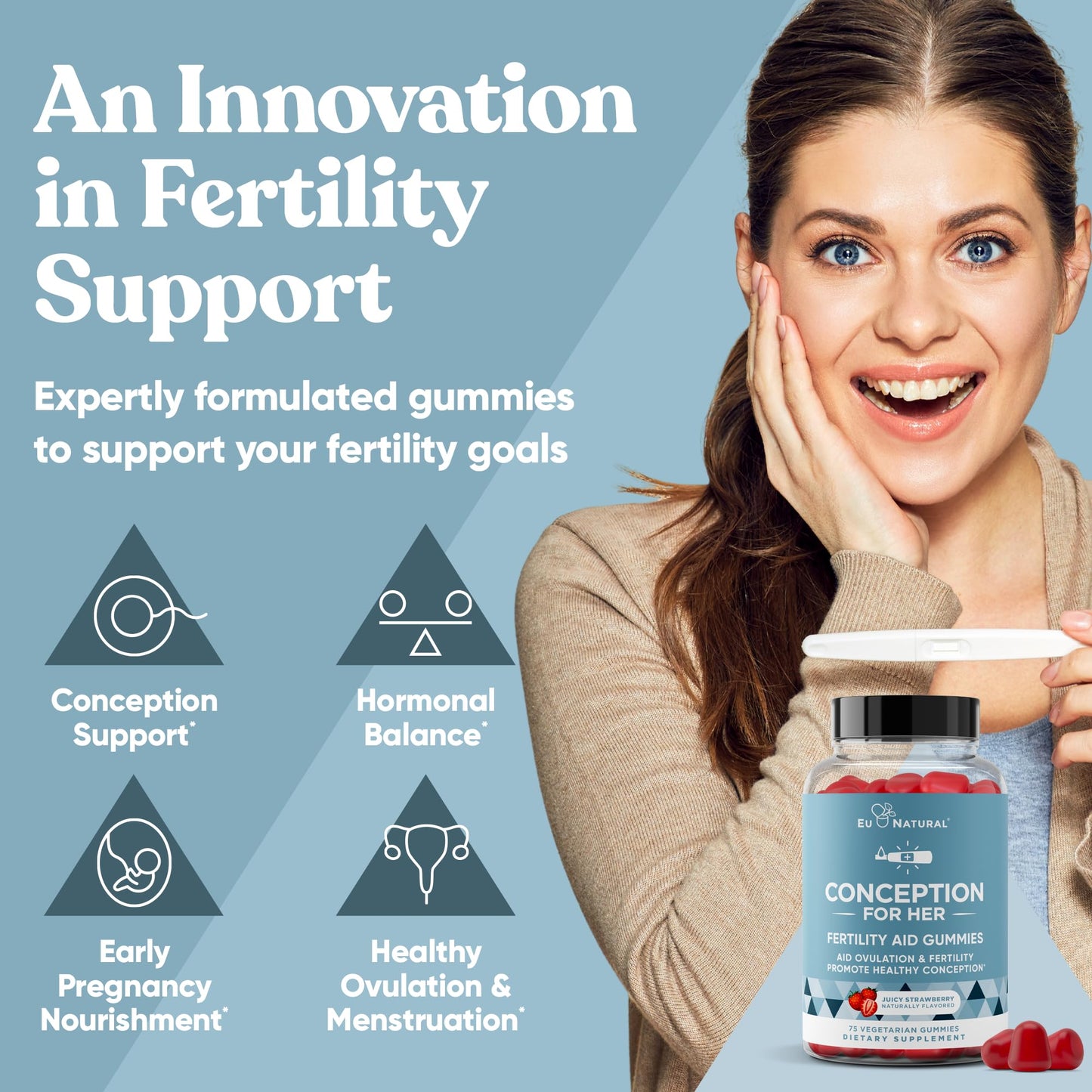 Pre-Order | Arrives in 5–10 Days – Conception for Her Fertility Gummies - Fertility Supplements for Women with Myo Inositol, Folate & More Essential Nutrients - Delicious Juicy Strawberry Hormone Balance Vitamins, 75 ct Gummies