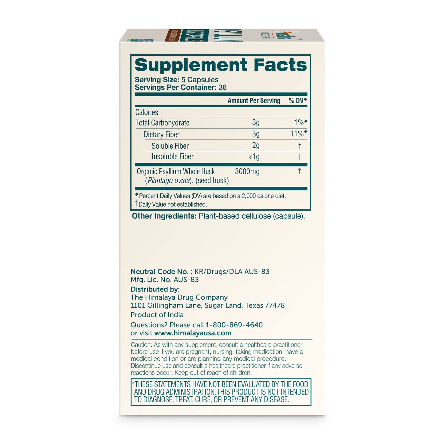 Himalaya Psyllium Husk Capsules, 36 Day Supply - Daily Fiber Supplement for Supporting Digestive Health and Regularity - Vegan, Non-GMO, Sugar Free, Gluten Free, 180 Capsules