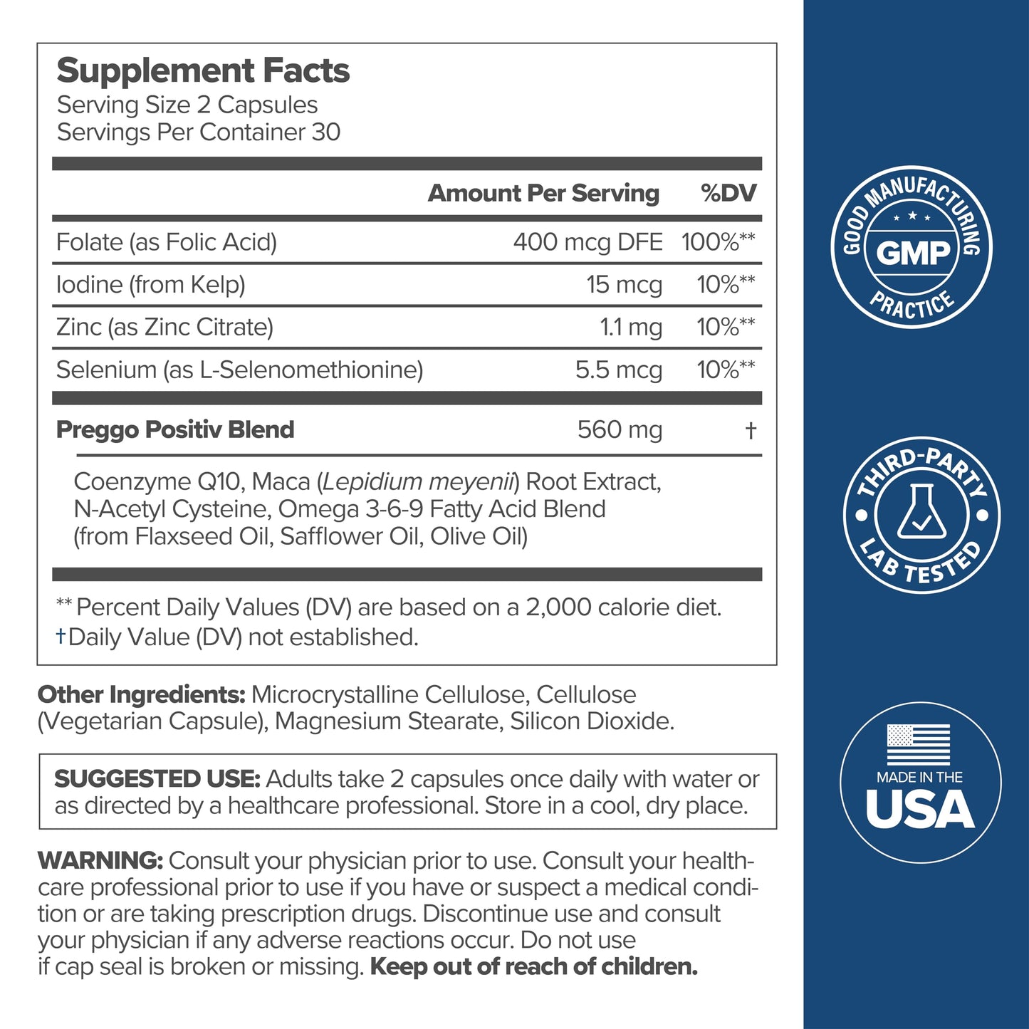 O Positiv Preggo Conception Support Capsules for Women - OBGYN-Formulated Pre Prenatal Vitamins with Clinically-Studied Ingredients - CoQ10, N-Acetyl Cystein - Female Sexual Health, 60 Ct (Pack of 1)