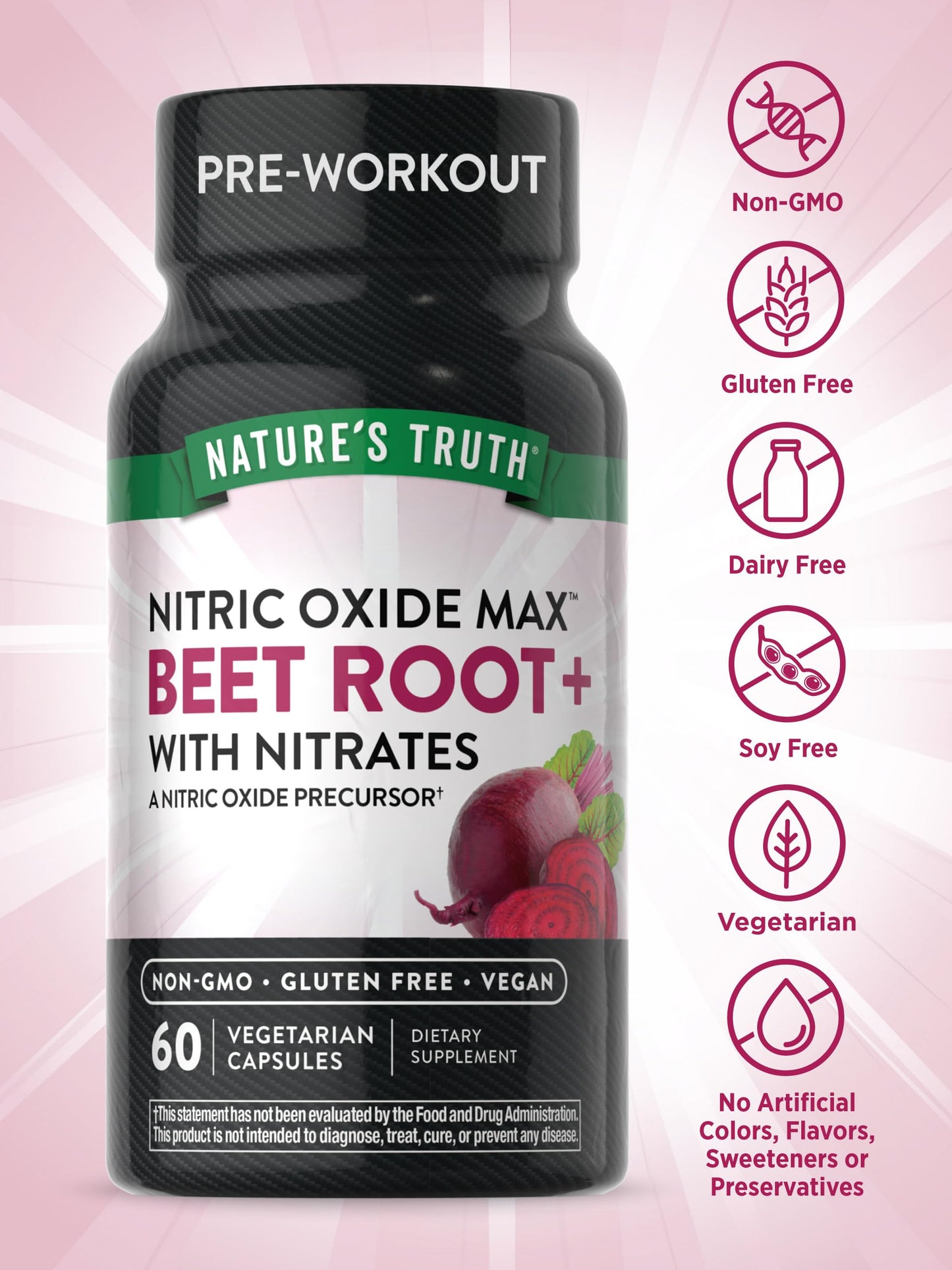 Nature's Truth Beet Root Capsules | 60 Count | Nitric Oxide for Men and Women | Vegan, Non-GMO & Gluten Free Supplement