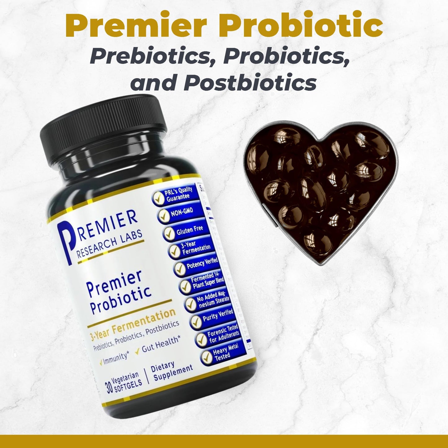 Premier Research Labs Probiotic Caps - Pre-, Pro-, and Post-Biotics - for Healthy Gut, Digestive Health & Immune Support - Beneficial Bacteria - 30 Vegetarian Softgels