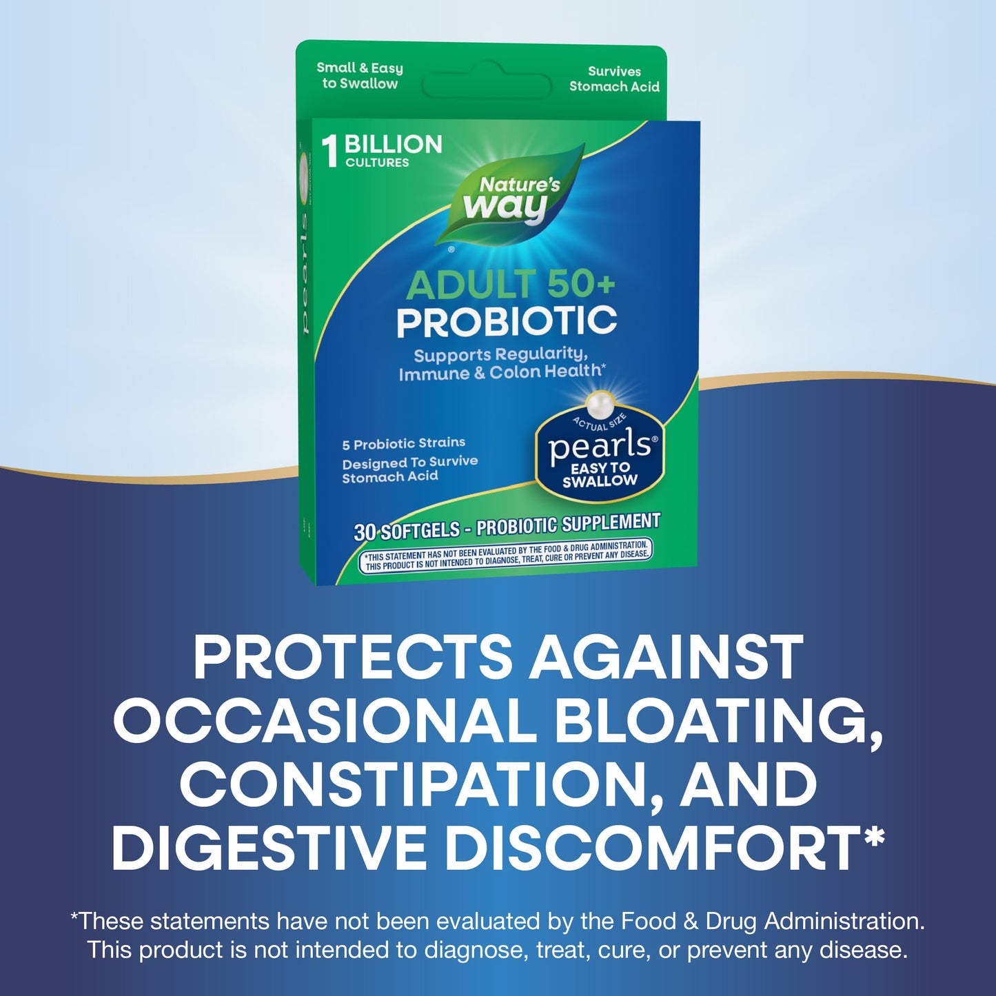 Nature's Way Adults 50+ Probiotic Pearls, Supports Regularity, Immune and Colon Health*, 1 Billion Cultures, No Refrigeration Required, 30 Softgels