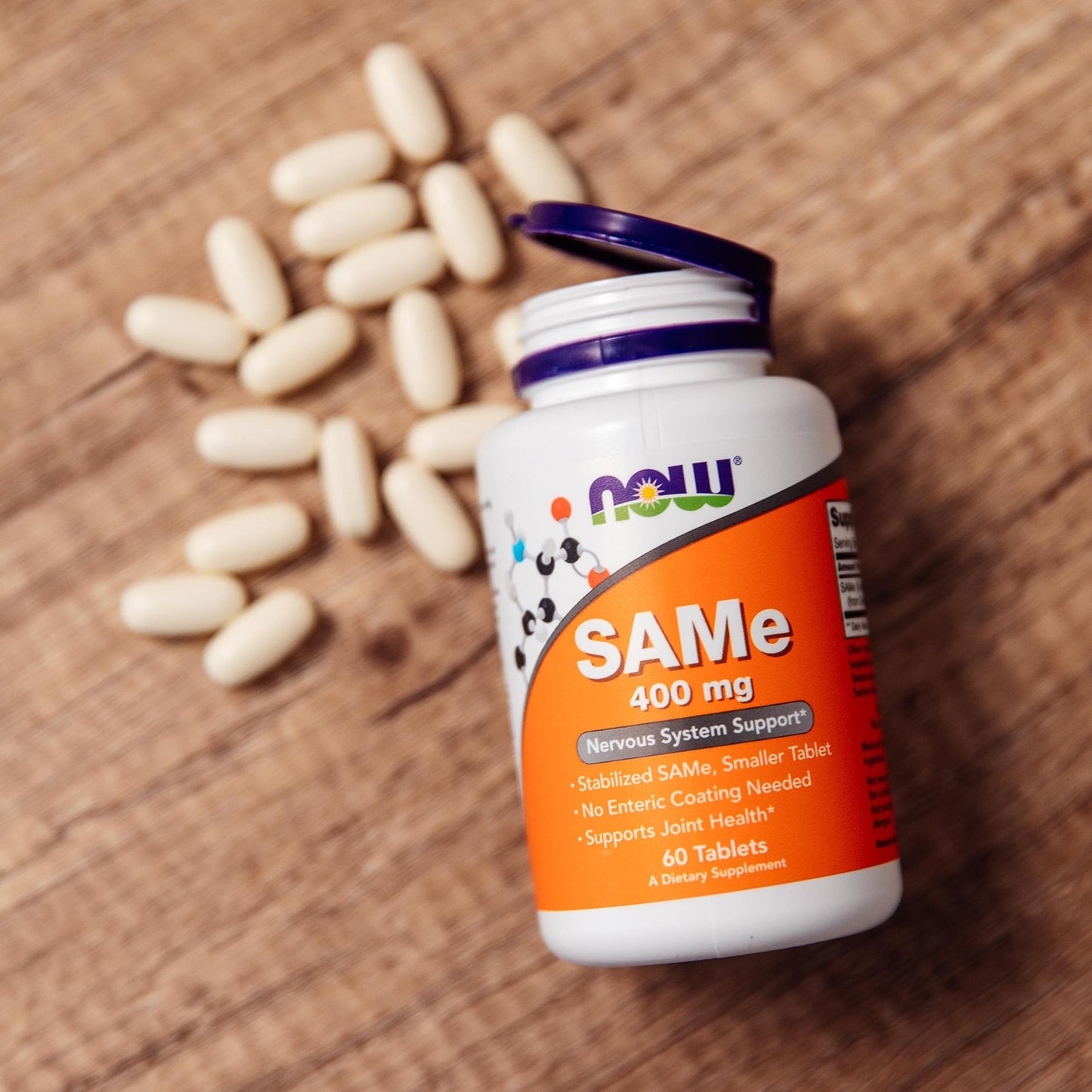NOW Foods Supplements, SAMe (S-Adenosyl-L-Methionine) 400 mg, Nervous System Support*, 60 Tablets