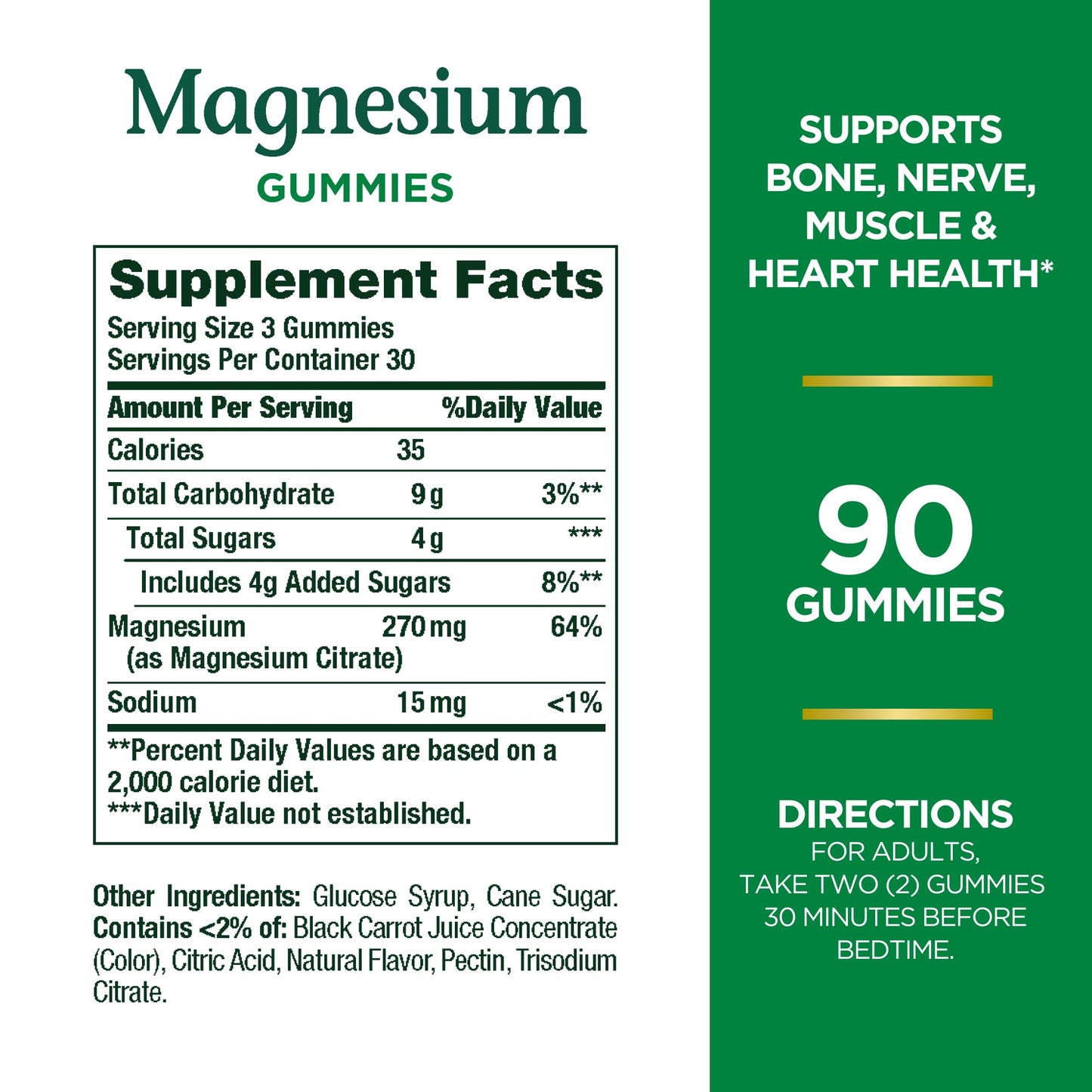 Nature's Bounty Magnesium Citrate Gummies for Adults, Supports General Health, Bone, Nerve, Muscle & Heart Health Support, 270mg per Serving, Vegan, Non-GMO - Raspberry 90 Count