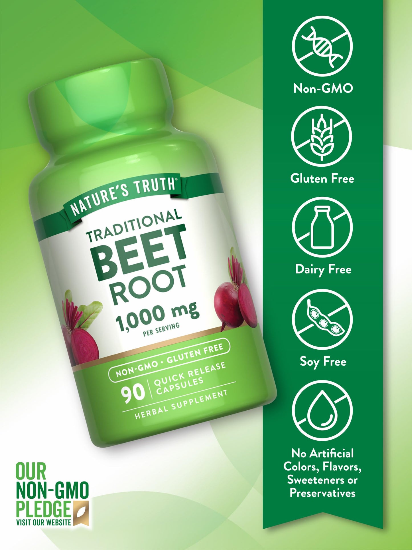Nature's Truth Beet Root Capsules | 1000mg | 90 Pills | Herbal Extract | Gluten Free & Non-GMO Supplement