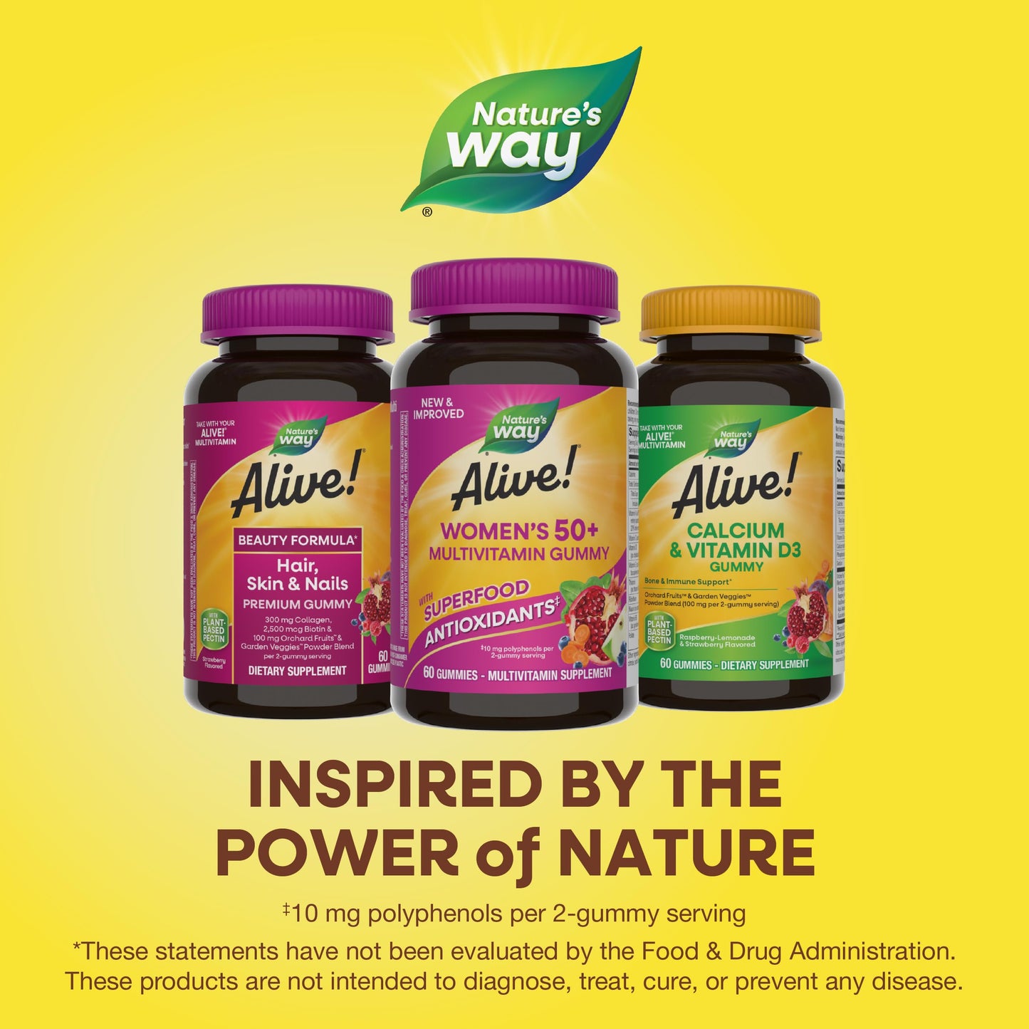 Nature's Way Alive! Women’s 50+ Daily Gummy Multivitamins, Supports Multiple Body Systems*, Supports Healthy Heart, Brain & Bones,* B-Vitamins, Mixed Berry Flavored, 60 Gummies (Packaging May Vary)