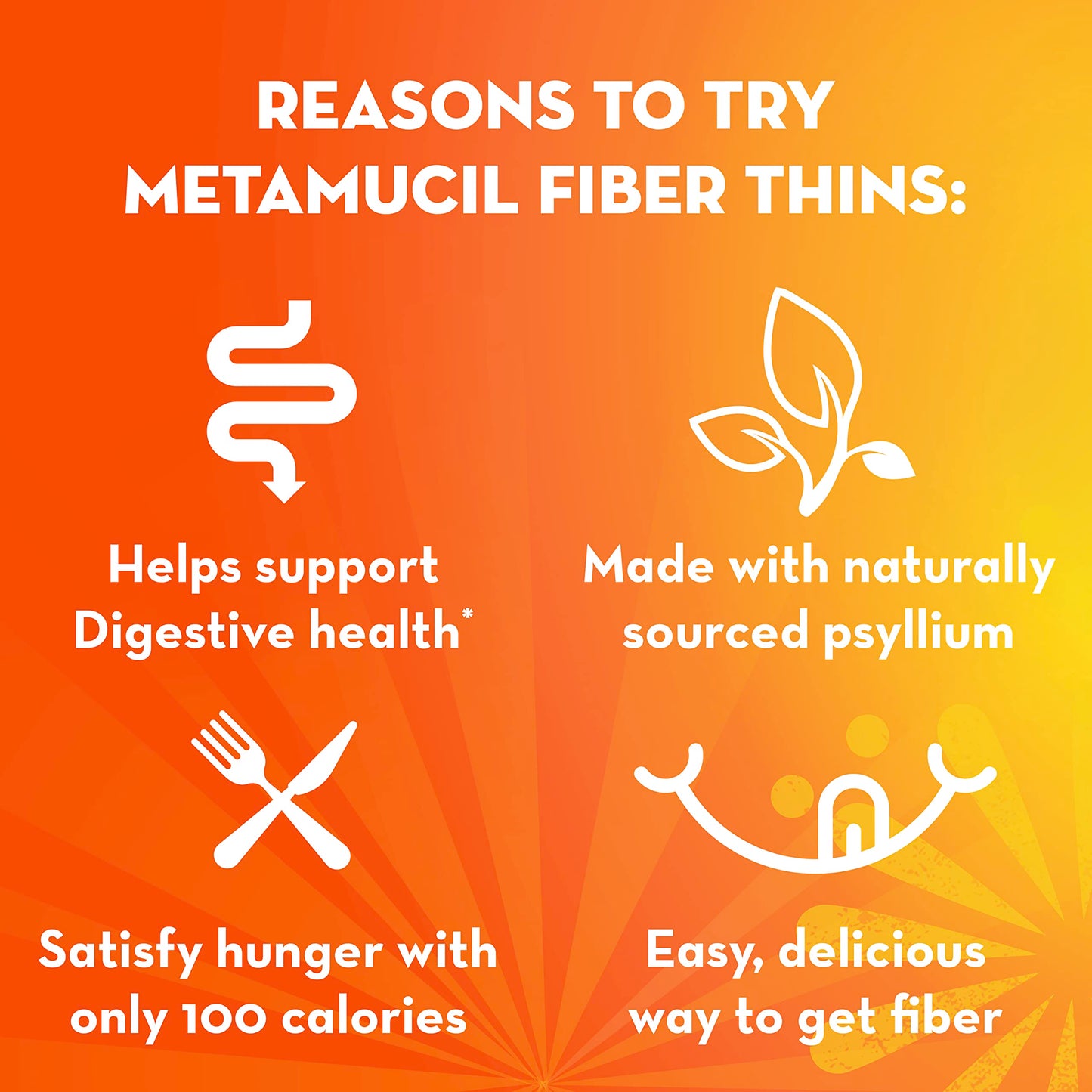 Metamucil Fiber Thins, Psyllium Husk Fiber, 5g Fiber per Serving, Supports Digestive Health and Satisfies Hunger, Daily Fiber Snack, Cinnamon Spice Flavor, 48 Total Servings (4 Packs of 12)