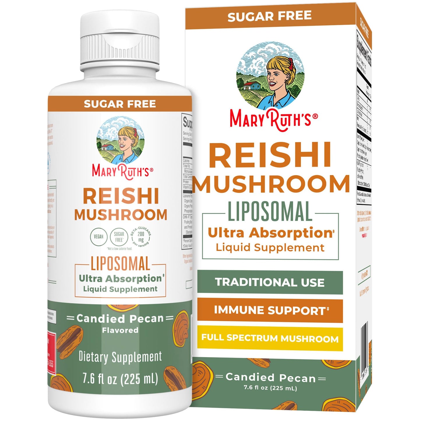 MaryRuth Organics Reishi Vegan Mushroom Supplement | Ultra Absorption Liposomal | Immune Support with 200mg Beta-Glucans, Vegan |Full Spectrum Reishi Mushrooms Fruiting Body | 7.6 oz,