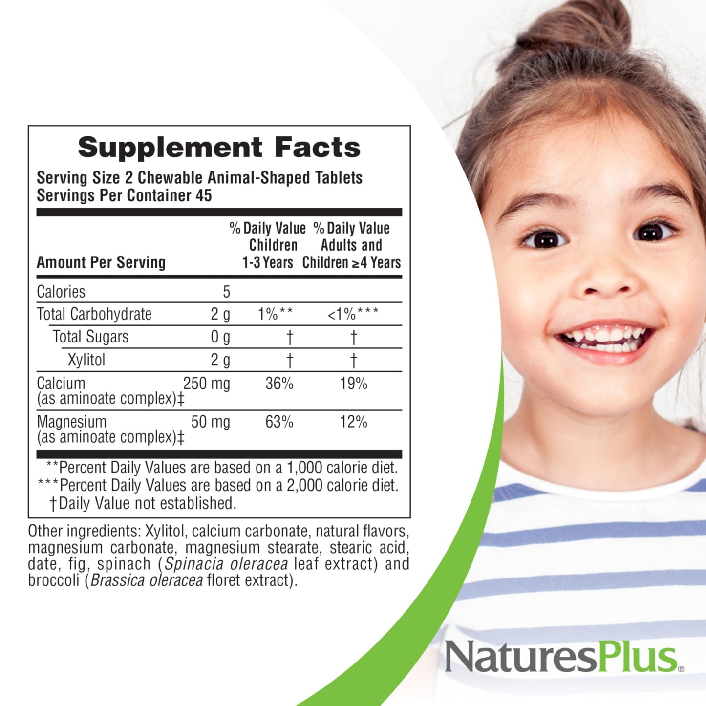NaturesPlus Animal Parade Sugar-Free Children's Calcium, Vanilla Sundae Flavor - 90 Chewable Animal Shaped Tablets - Magnesium for Bone Health - Gluten Free - 45 Servings