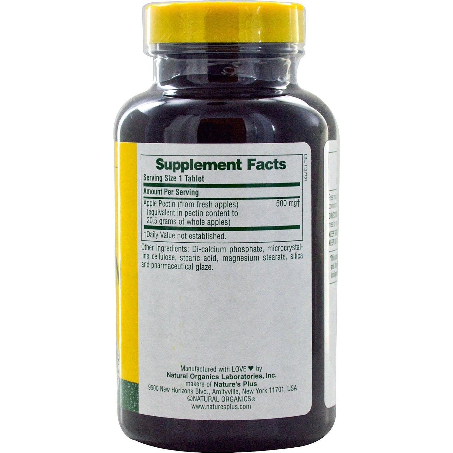 NaturesPlus Apple Pectin - 500 mg, 180 Tablets - Natural Fiber Supplement - Vegetarian, Gluten Free - 180 Servings