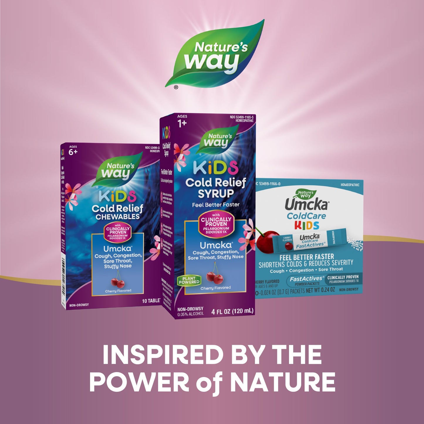 Nature's Way Cold Relief Syrup for Kids 1+, Umcka, Shortens Duration & Reduces Severity, Multi-Symptom Cold Relief, Homeopathic, Phenylephrine Free, Cherry Flavored, 4 Fl Oz (Packaging May Vary)