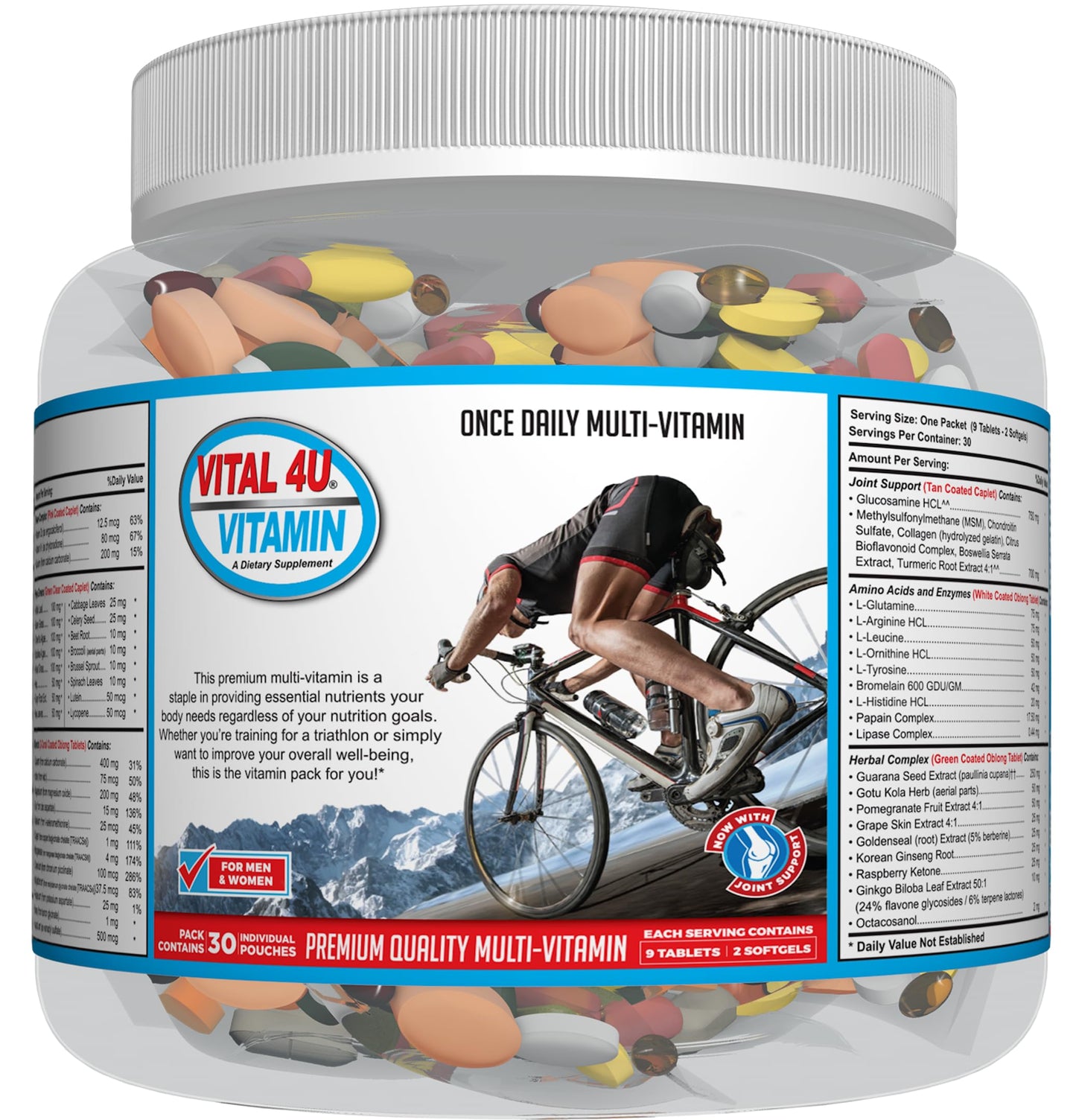 VITAL 4U® Vitamin - Premium Multivitamin for Men and Women | Supports Immune System, Energy, Heart Health, and Body Functions Plus Sports Nutrition with Joint Support - 30 Servings