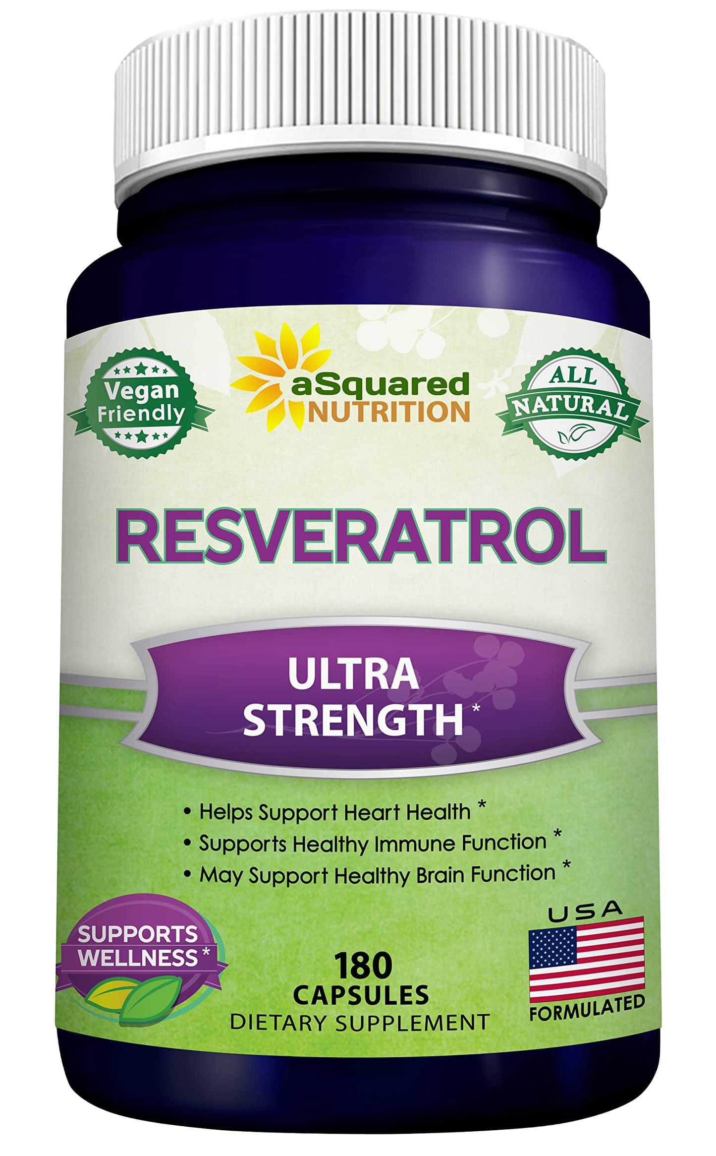 100% Natural Resveratrol - 1000mg Per Serving Max Strength (180 Capsules) Antioxidant Supplement, Trans-Resveratrol Pills for Heart Health & Pure, Polyphenols