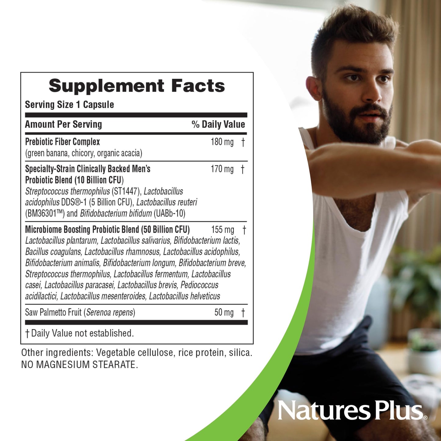Natures Plus GI Natural Probiotic Men - 30 Capsules - Digestive & Prostate Health, Immune Strength - Includes Saw Palmetto - Gluten Free - 30 Servings