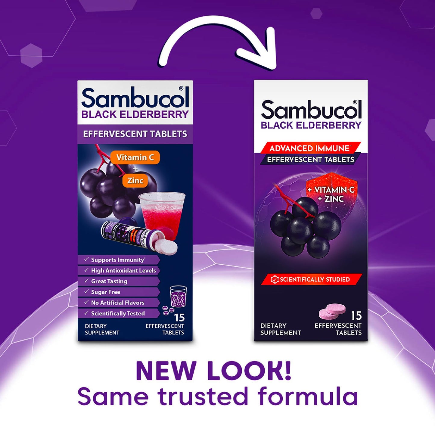 Sambucol Black Elderberry Effervescent Tablets - Elderberry with Zinc and Vitamin C for Adults, Elderberry Dissolving Tablets, Berries - 15 Count