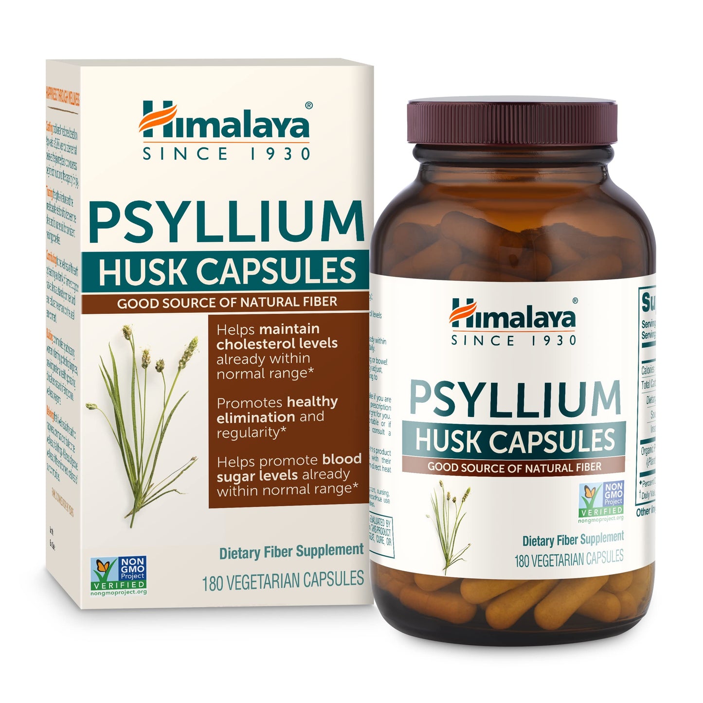 Himalaya Psyllium Husk Capsules, 36 Day Supply - Daily Fiber Supplement for Supporting Digestive Health and Regularity - Vegan, Non-GMO, Sugar Free, Gluten Free, 180 Capsules