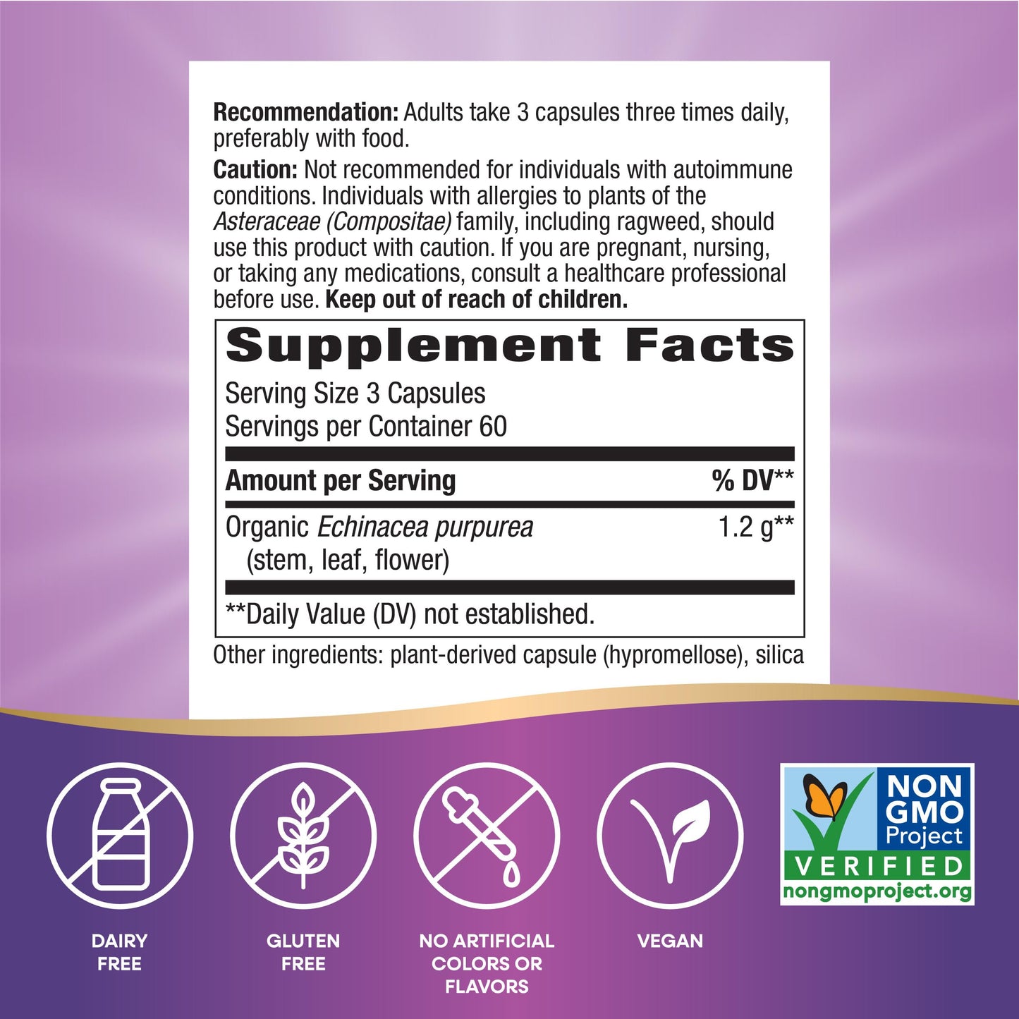 Nature's Way Echinacea Purpurea Herb, Immune Support*, 1,200 mg per 3- Capsule Serving, Non-GMO Project Verified, Vegan, 180 Capsules