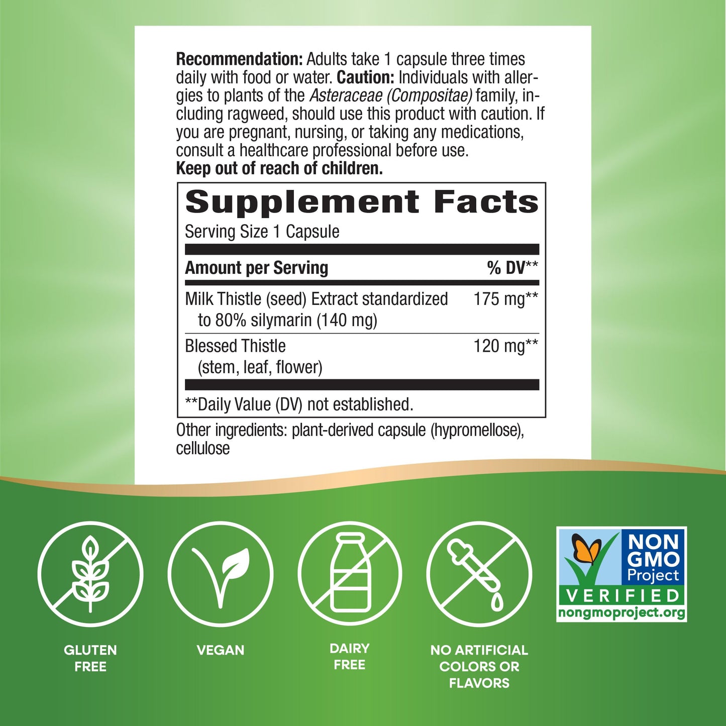 Nature's Way Milk Thistle, Supports Liver Function & Detox Pathways*, 175 mg Milk Thistle Seed Extract Standardized to 80% Silymarin per Serving, Vegan, 60 Capsules