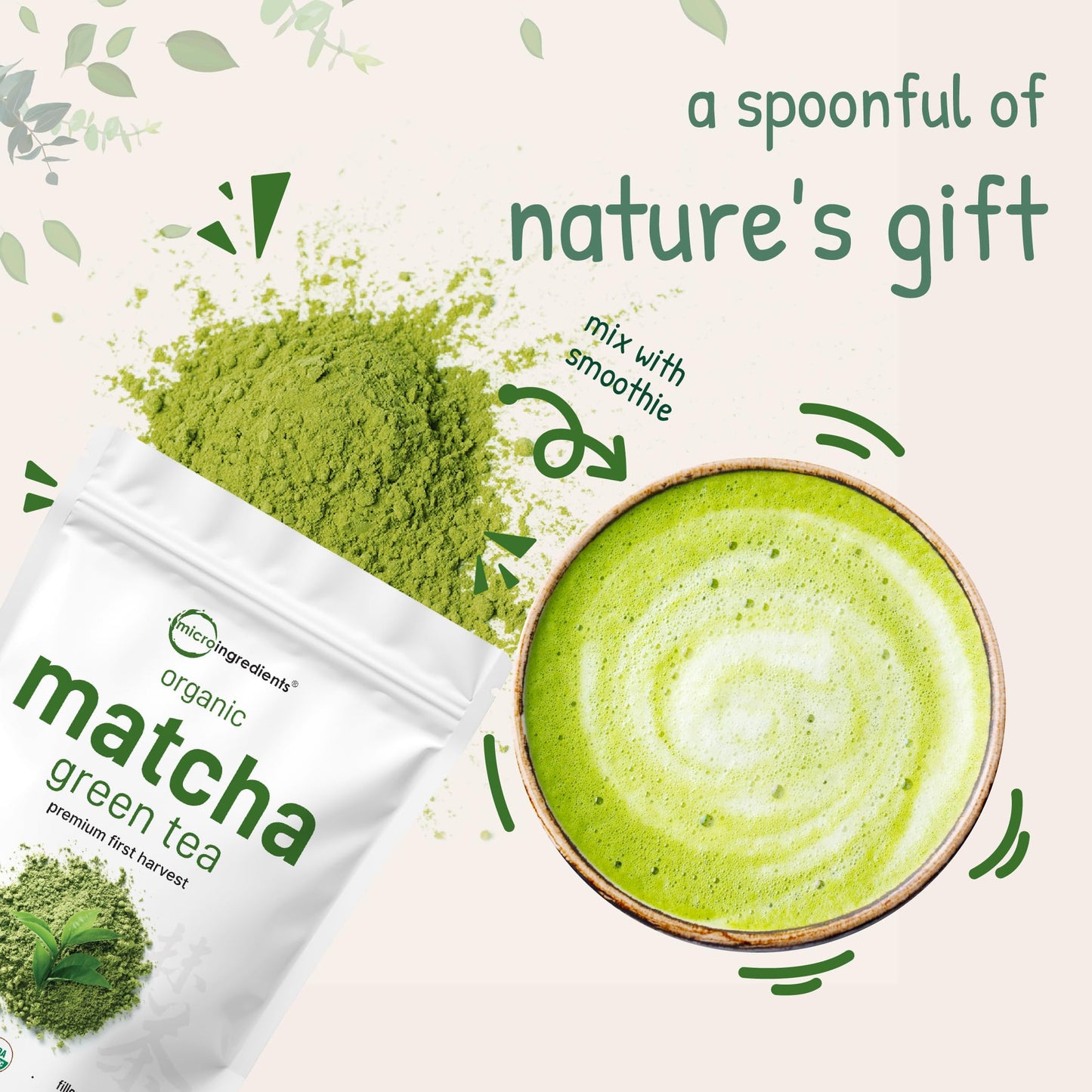 Pre-Order | Arrives in 5–10 Days – Organic Matcha Green Tea Powder, 2 Pound (32 Ounce) | Culinary Grade, Unflavored, First Harvest Authentic Japanese Origin, 100% Pure Matcha for Smoothies, Latte, and Baking | Non-GMO, 0 Calories