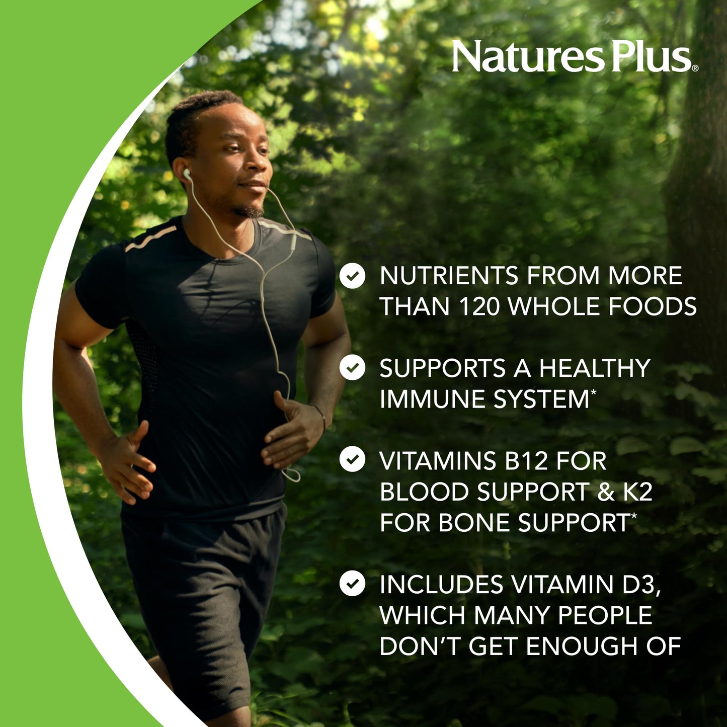 NaturesPlus Source of Life Gold Multivitamin - 180 Tablets - Blood Support, Bone Support, Healthy Immune System - Includes Vitamins D3, B12, K2 & Over 120 Whole Food Nutrients - 60 Servings