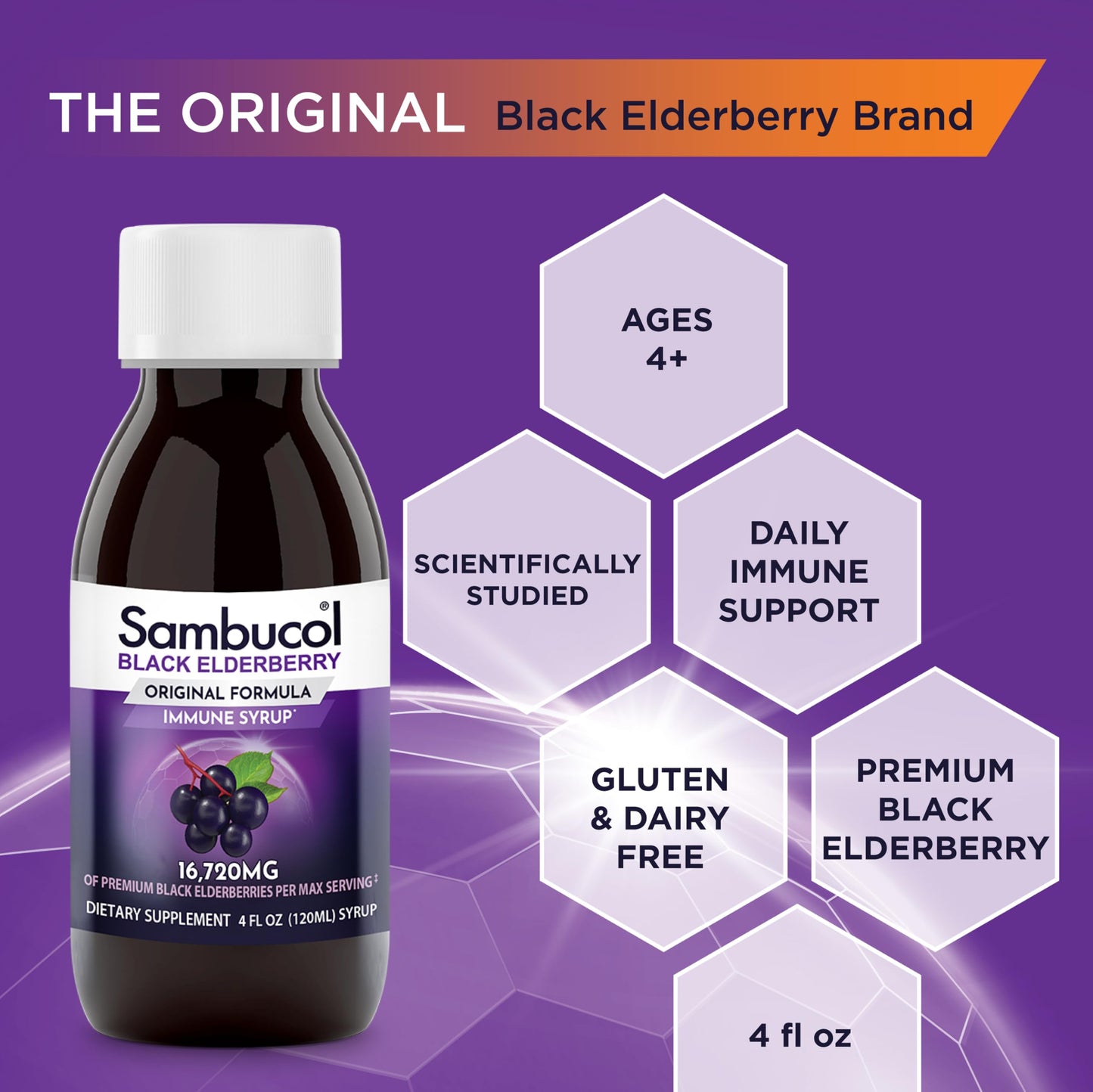 Sambucol Black Elderberry Syrup - Sambucus Elderberry Syrup, Black Elderberry Liquid, Immune Support for Kids and Adults, High Antioxidants, Gluten Free - Original Formula, 4 Fl Oz, 2-Pack
