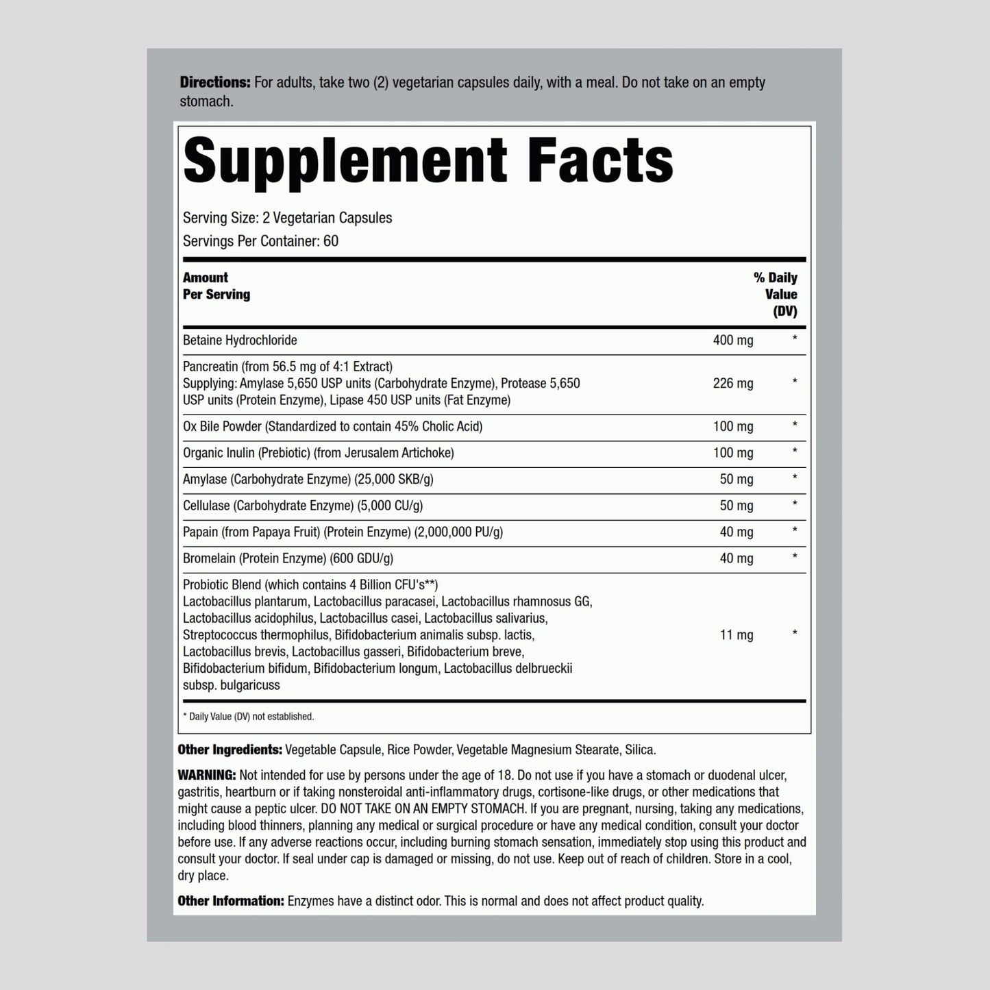 Lindberg Complete Digestant Multi-Enzyme Formula with Pancreatin and Betain Hydrochloride, 120 Capsules