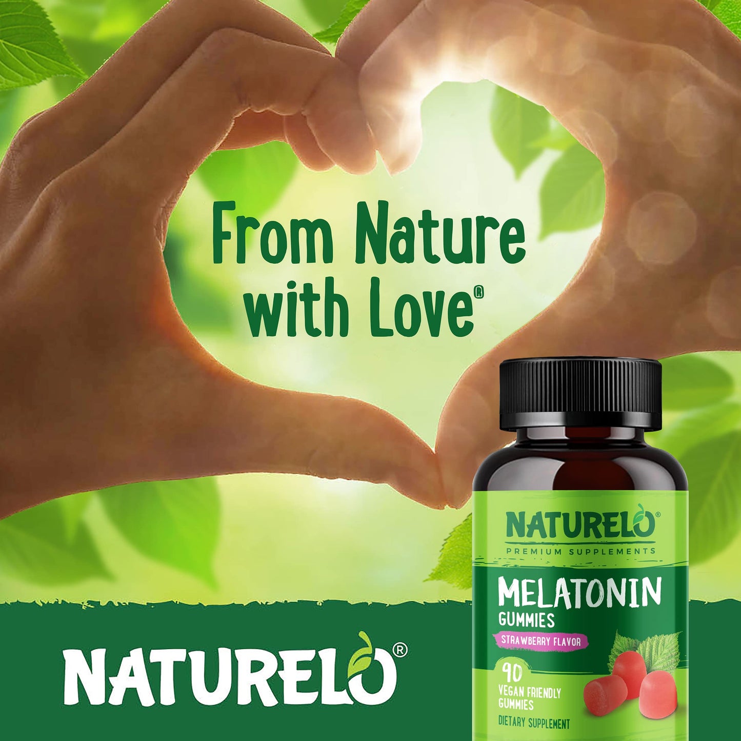NATURELO Melatonin Gummies – Non-GMO, Gluten-Free, Soy Free - Strawberry Flavor - Gentle Sleep Supplement - 90 Vegetarian Gummies