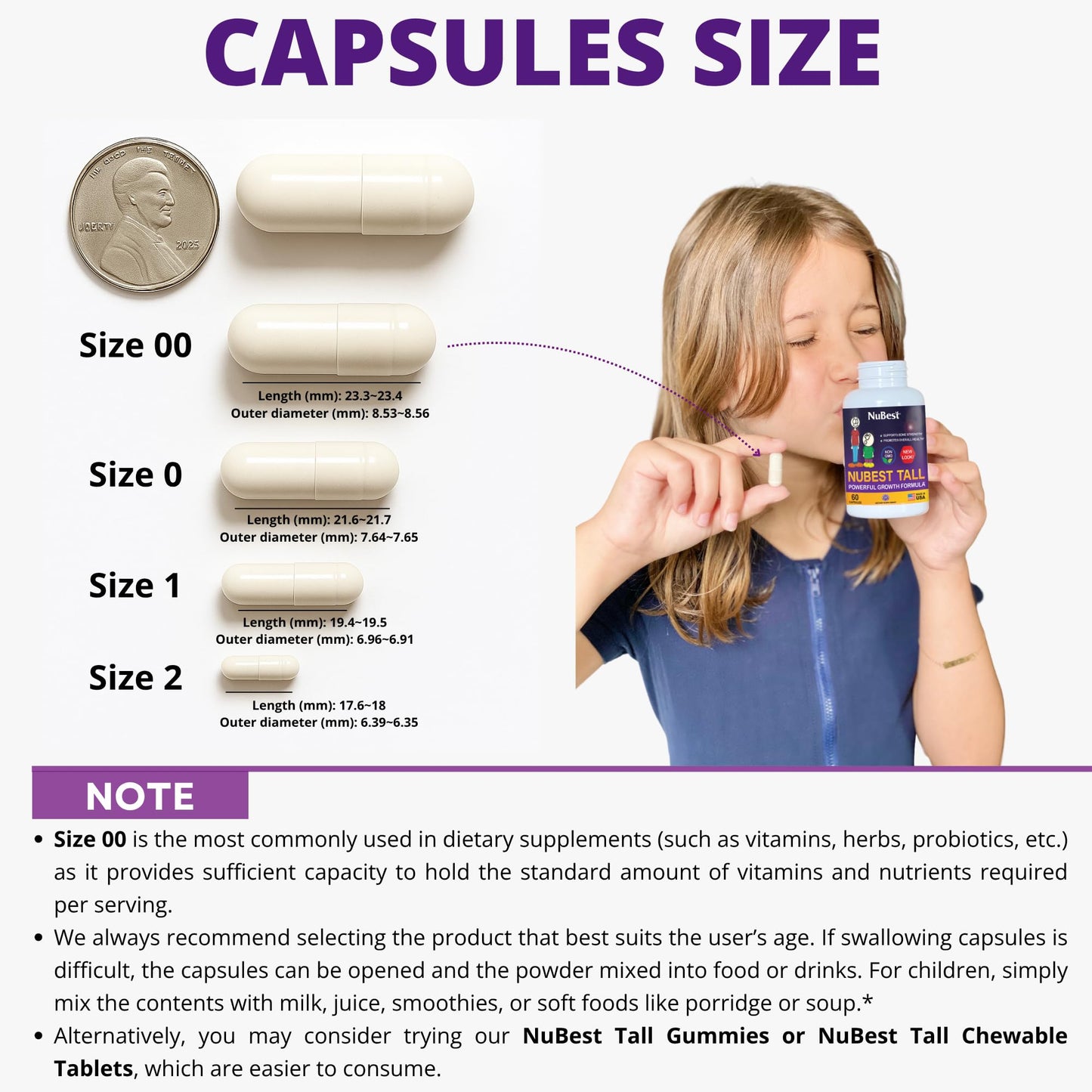 NuBest Tall - Support Bone Strength, Immunity and Stronger Bone with Calcium, Collagen and Herbs for Ages 5+ and Teens Who Don’t Drink Milk Daily - 60 Capsules | 1 Month Supply