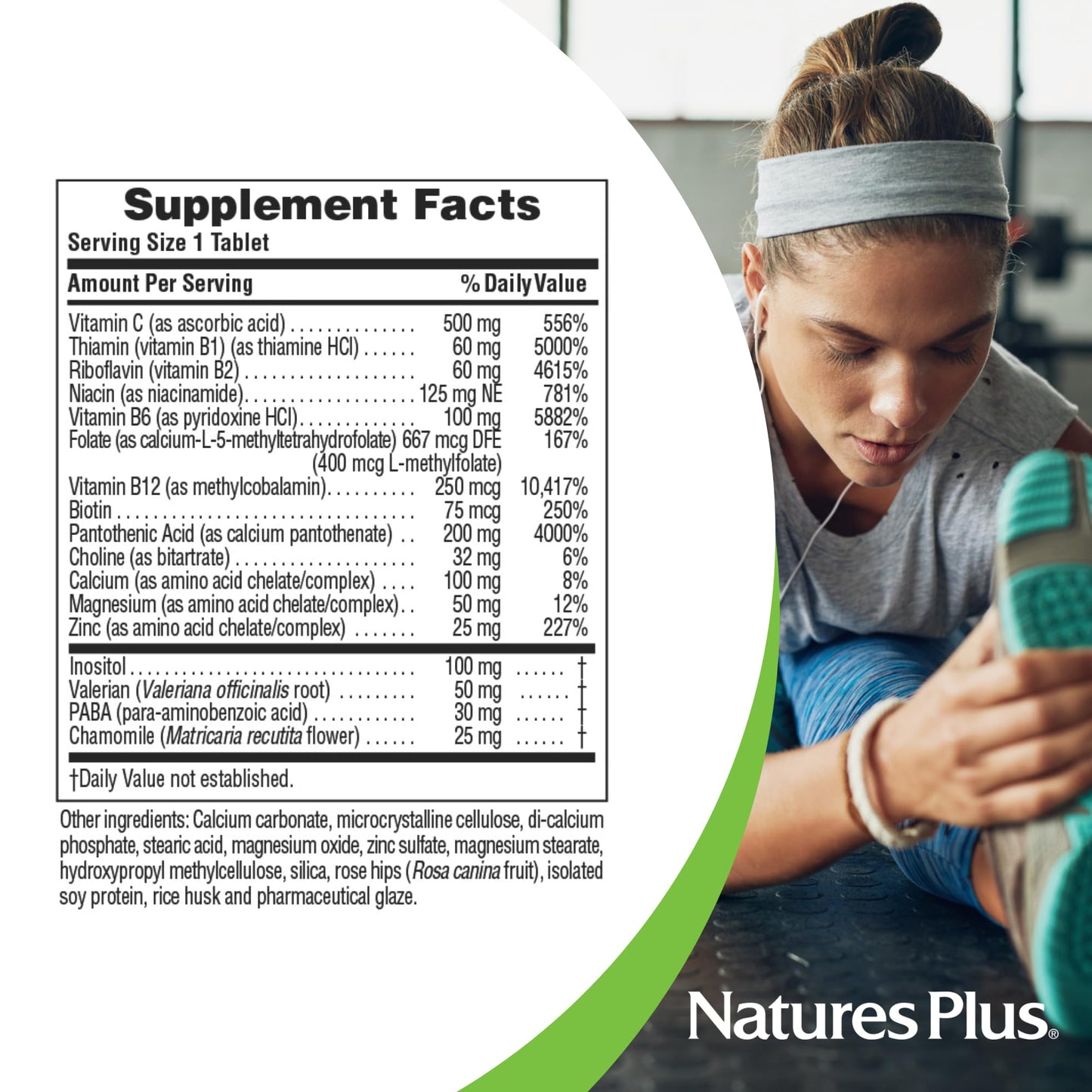 Natures Plus Mega-Complex, Sustained Release - 60 Vegetarian Tablets - B Complex, Vitamin C Supplement, Chamomile & Herbs for Natural - Gluten-Free - 60 Servings