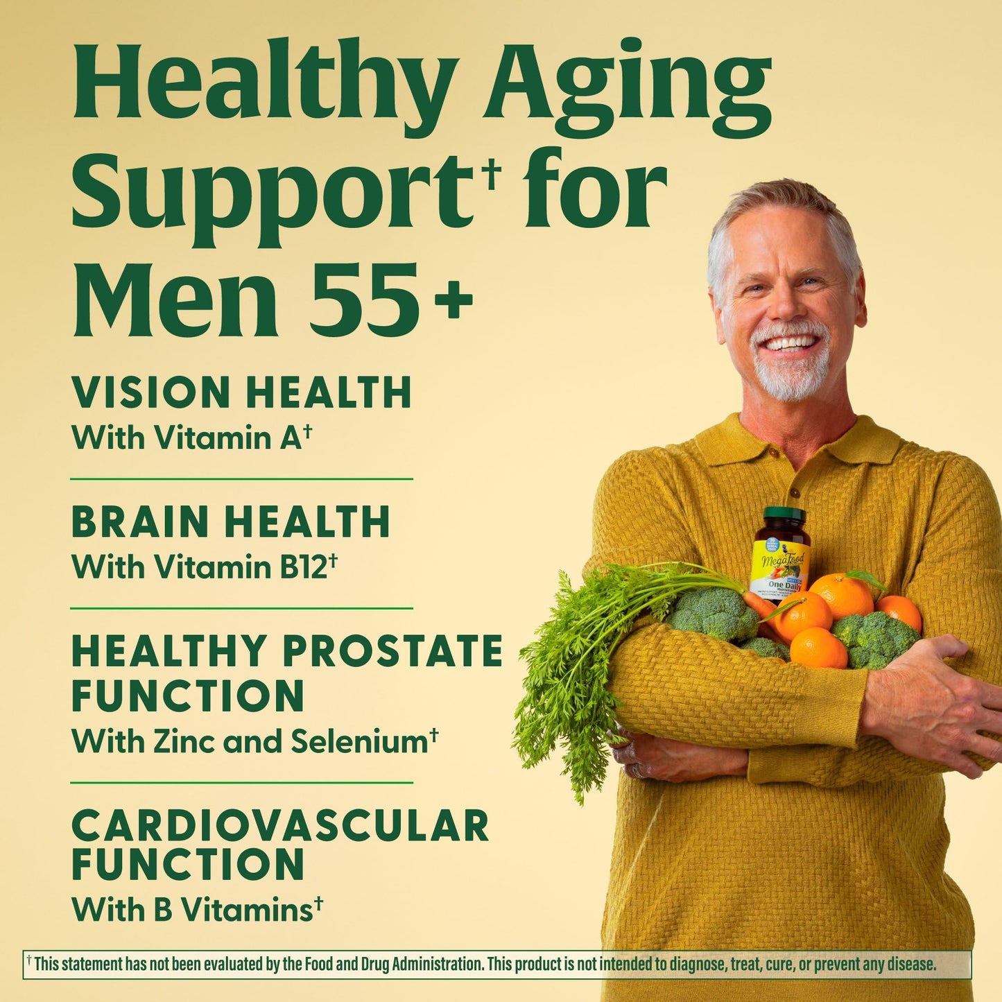 MegaFood Men's 55+ One Daily - Multivitamin for Men with Vitamin B12, C, D & Zinc - Optimal Aging & Immune Support Supplement - Vegetarian - Made Without 9 Food Allergens - 90 Tabs
