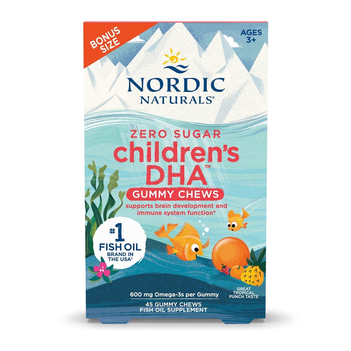 Pre-Order | Arrives in 5–10 Days – Nordic Naturals Zero Sugar Children’s DHA Gummy Chews, Tropical Punch - 45 Gummy Chews for Kids - 600 mg Total Omega-3s - Brain Development, Learning, Healthy Immunity - Non-GMO - 45 Servings