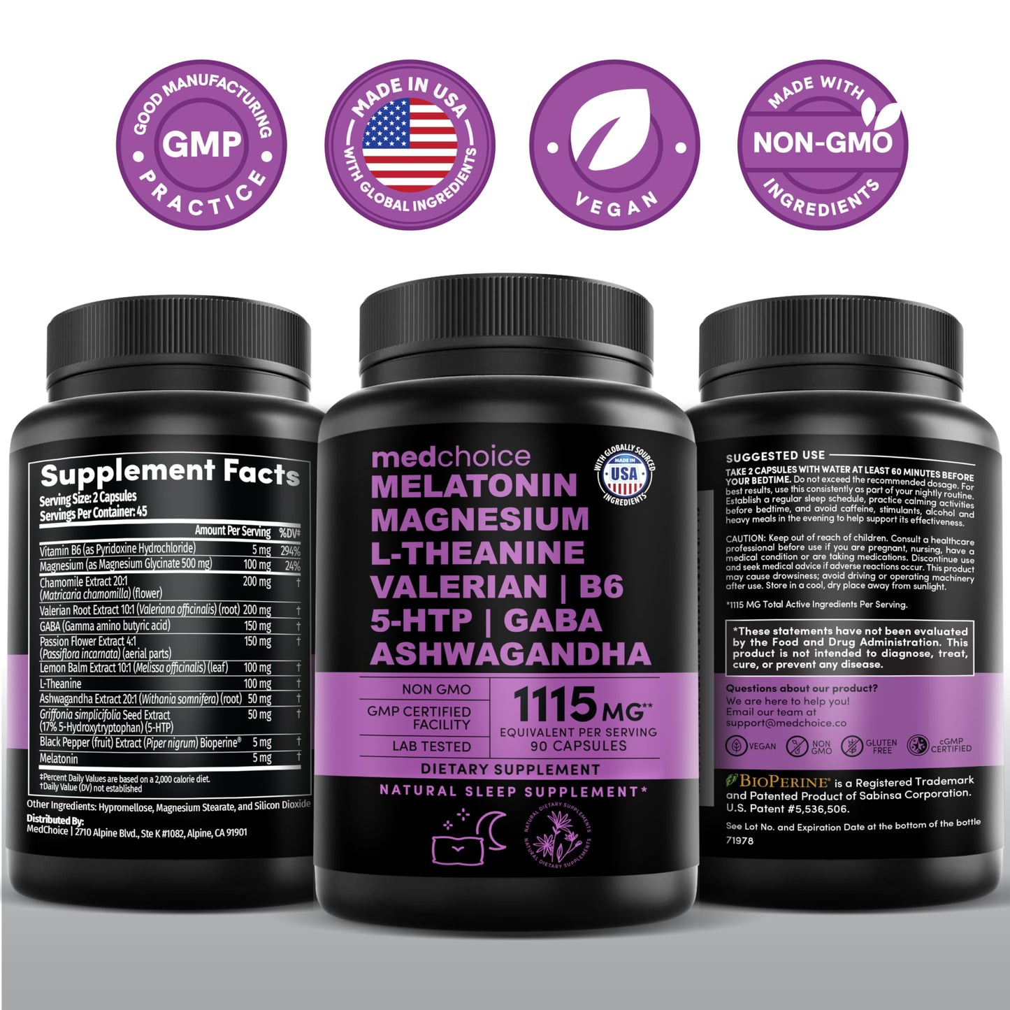 12-in-1 Melatonin Sleep Capsules - Natural Sleep Aids for Adults with Melatonin 5mg and Magnesium Glycinate 500mg, Sleep Aid with Ashwagandha, L Theanine, Valerian Root, GABA, 5-HTP (90ct, Pack of 1)