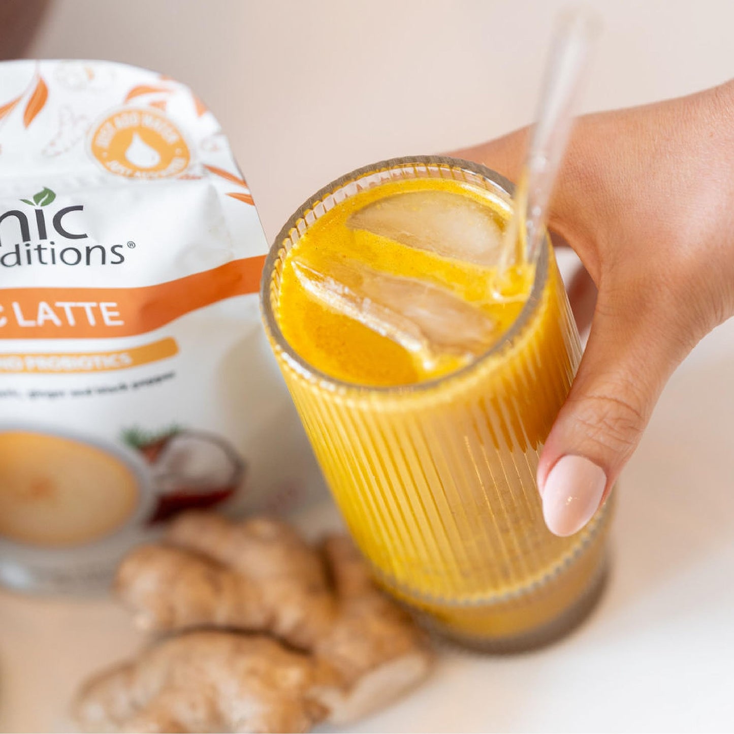 Organic Traditions Turmeric Latte – Creamy Coconut Milk Base – Saffron & Turmeric Blend – Easy to Mix – Sweetened with Coconut Palm Sugar – 1 Billion Probiotics per Serving - 150g/5.3oz Bag