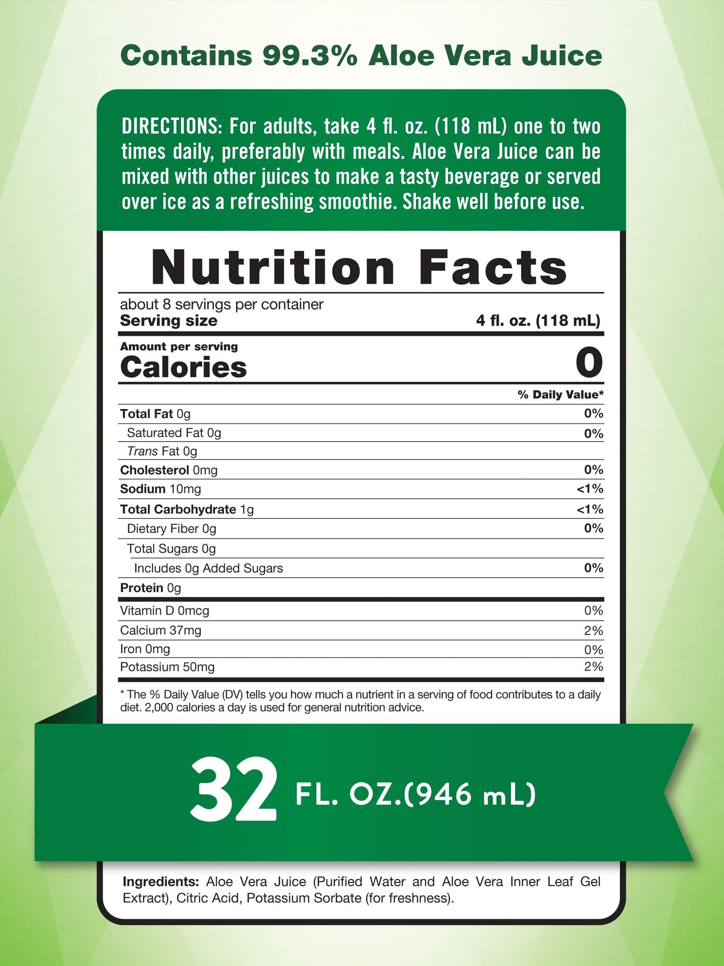 Nature's Truth Aloe Vera Juice | 32 fl oz | Unflavored and Gluten Free Drink