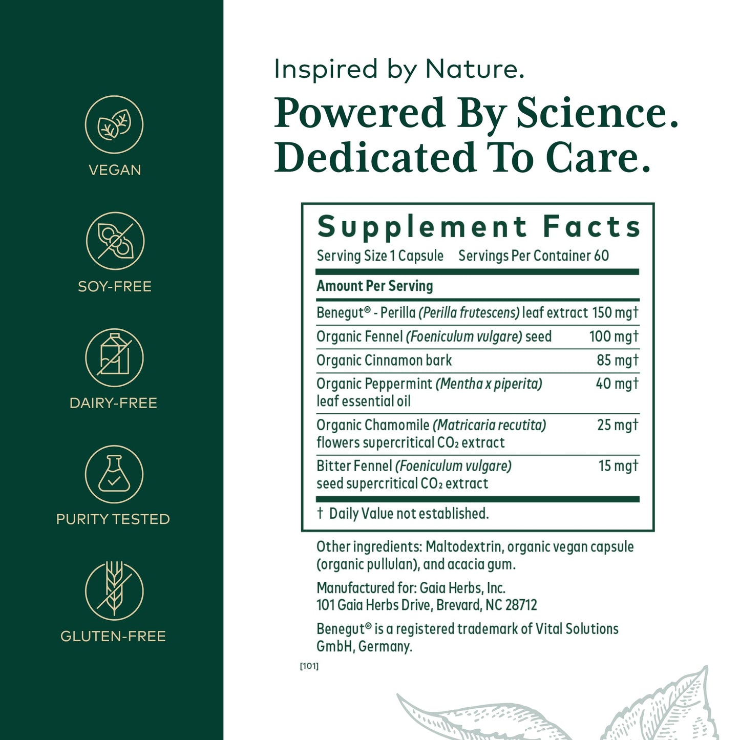 Gaia Herbs Pro GI-BFF Digestive Health Support Supplement* - GI Health Supplement with Organic Fennel & Cinnamon Bark - Benegut for Occasional Gas & Bloating* - 60 Powder Capsules (60 Servings)