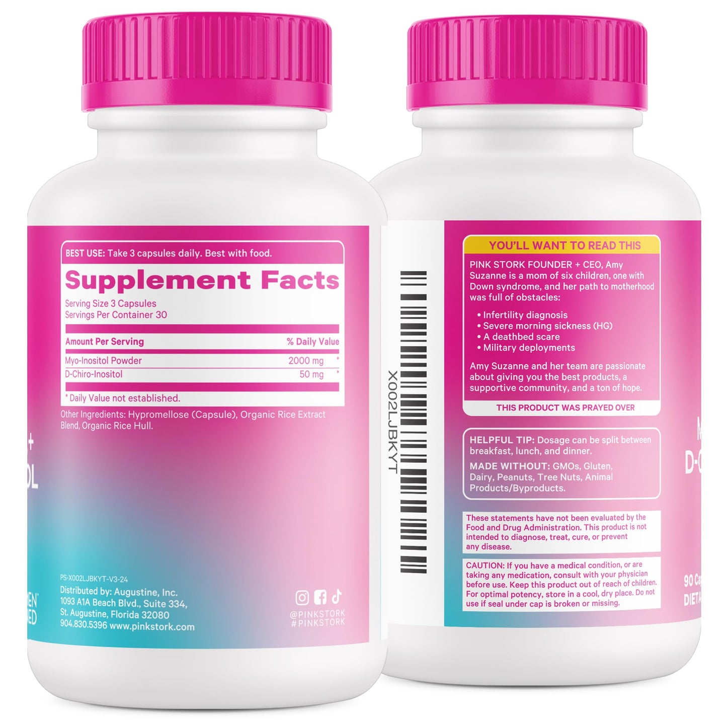 Pink Stork Myo-Inositol & D-Chiro Inositol Supplement - Hormonal Balance for Women - Ovarian Support - 40:1 Ratio - Fertility Supplements for Women - 90 Capsules, 1 Month Supply
