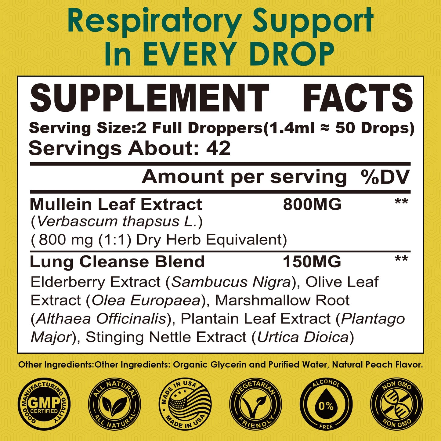 LILICARE Mullein Drops for Lungs, Mullein Leaf Extract Herbal Supplement, Natural Lung Cleanse, Respiratory & Immune Support, Breathe Health, Tincture with Marshmallow, Elderberry - 2 fl Ounces