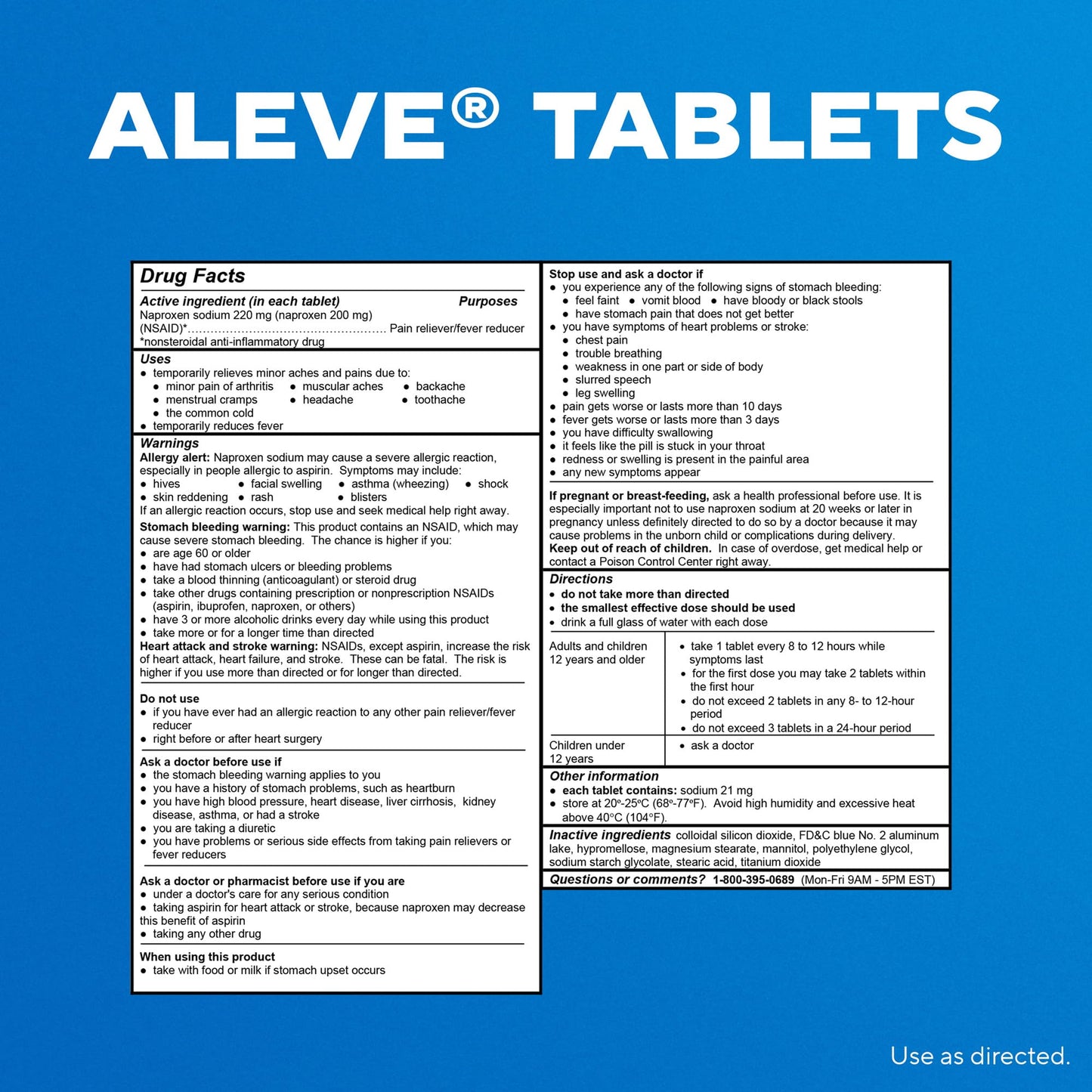 Aleve Pain Reliever & Fever Reducer Tablets, Naproxen Sodium, Headache, Back and Body Pain Relief Medicine, 270 Count
