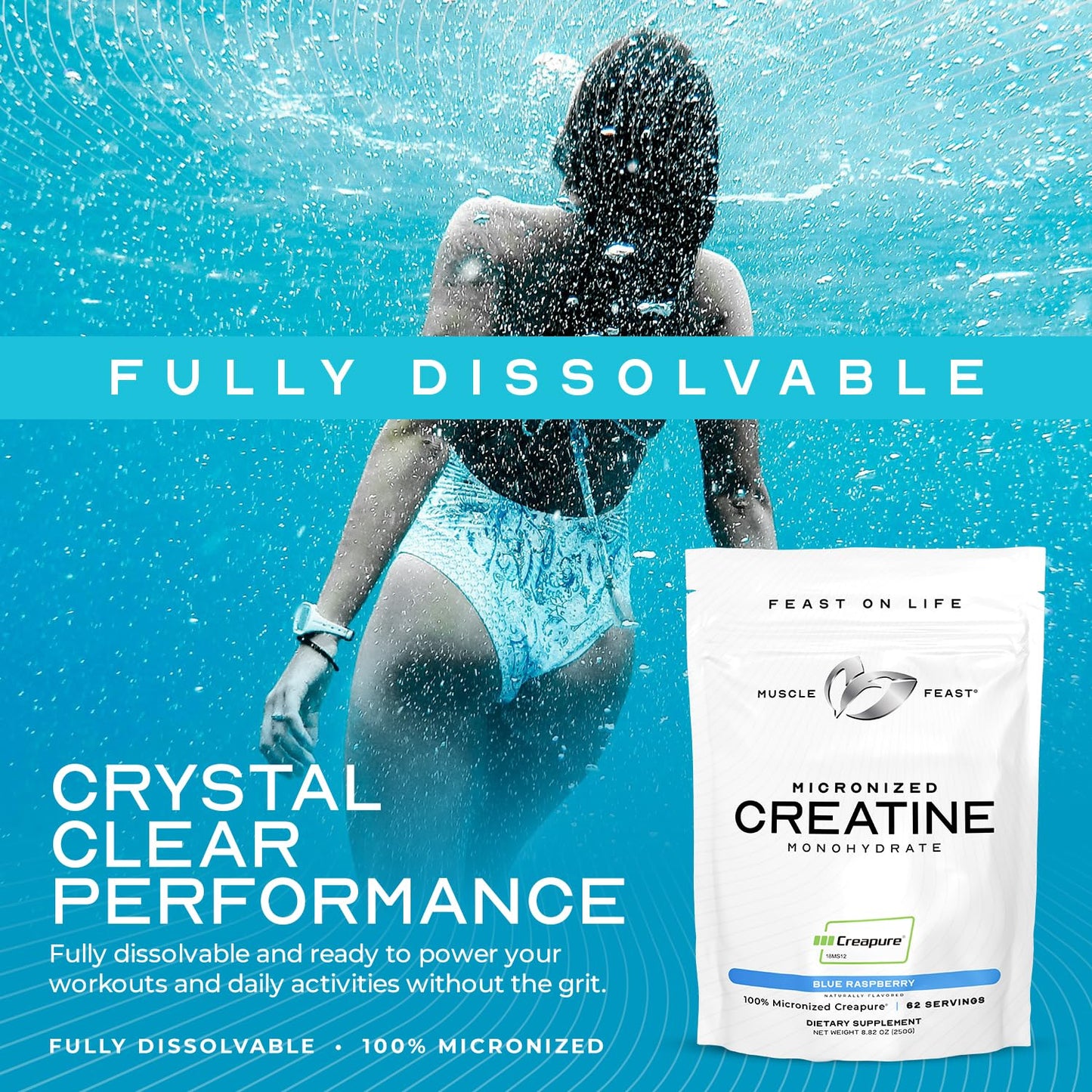 Muscle Feast Creapure - Micronized Creatine Monohydrate Powder | Premium Pre-Workout or Post-Workout | Flavored Creatine for Women & Men | Easy to Mix, Gluten-Free, Safe and Pure (Green Apple, 250g)