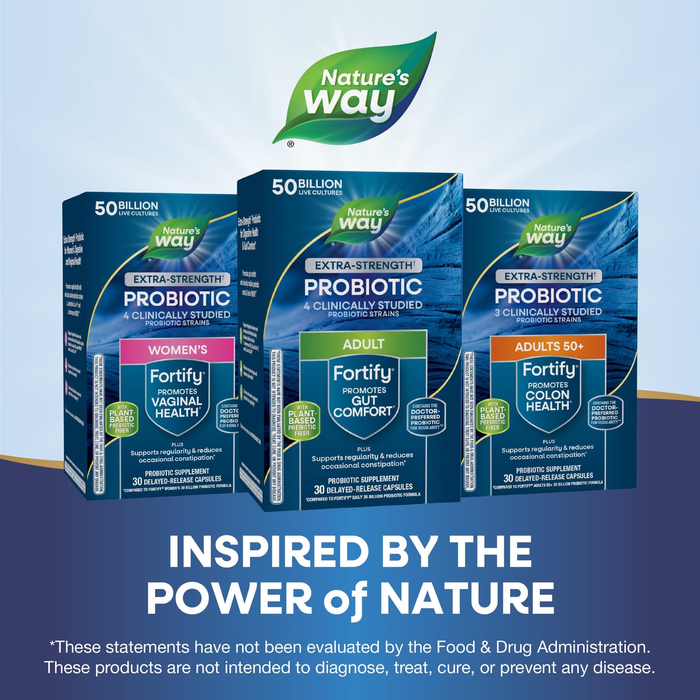 Nature's Way Extra Strength(1) Fortify Probiotic, Prebiotics, 50 Billion Live Cultures, Digestive and Immune Health Support*, 30 Capsules (Packaging May Vary)