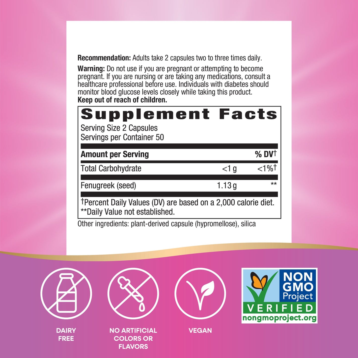 Nature's Way Fenugreek Seed, Traditional Lactation/Breastfeeding Support*, Non-GMO Project Verified, Vegan, 100 Capsules