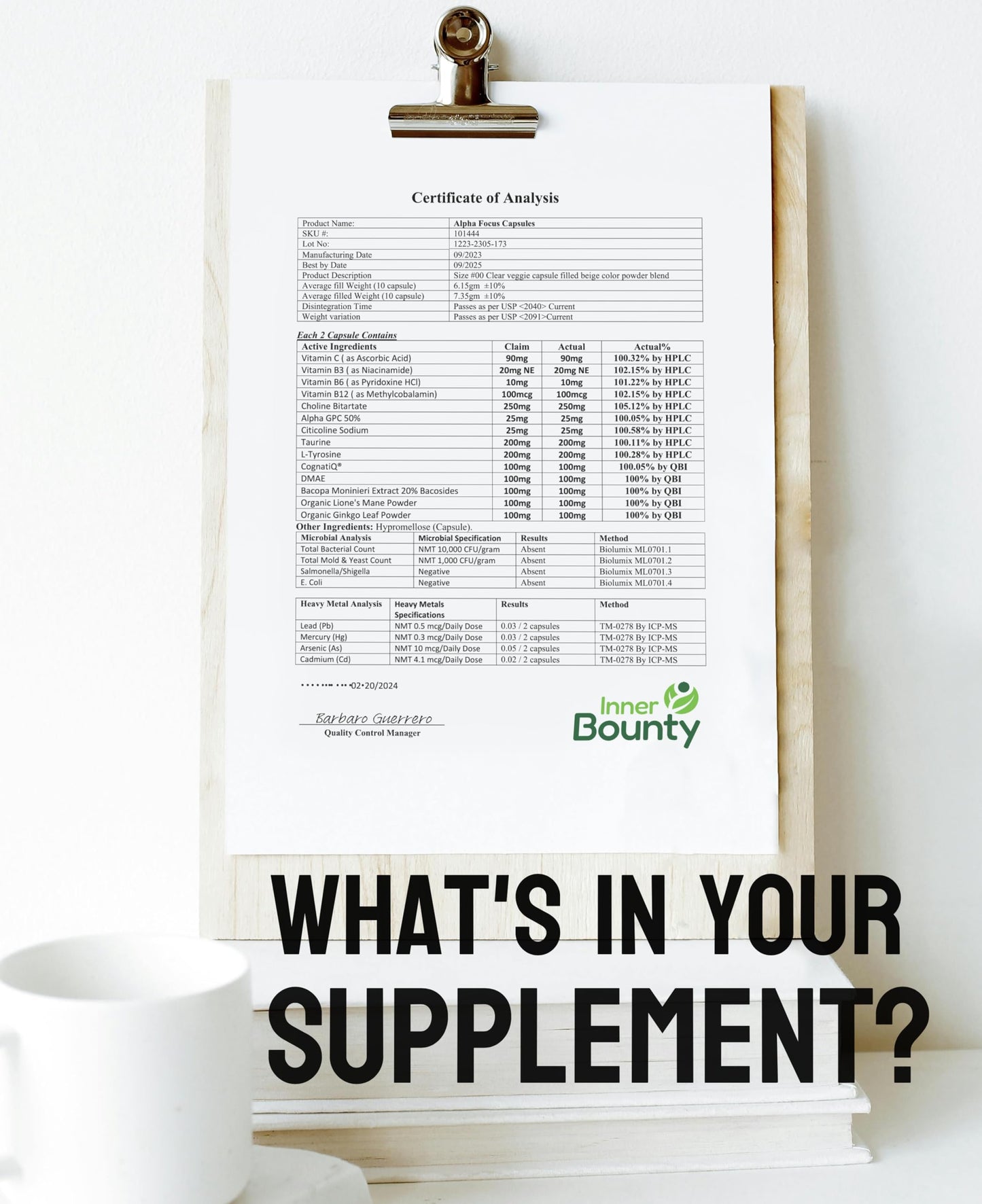 Inner Bounty Focus 14-in-1 Nootropic Brain Supplement with Lions Mane, Alpha GPC Choline, Vitamin C & B12, Taurine, Bacopa - Energy, Cognitive, Memory Support, 60 Filler Free Capsules