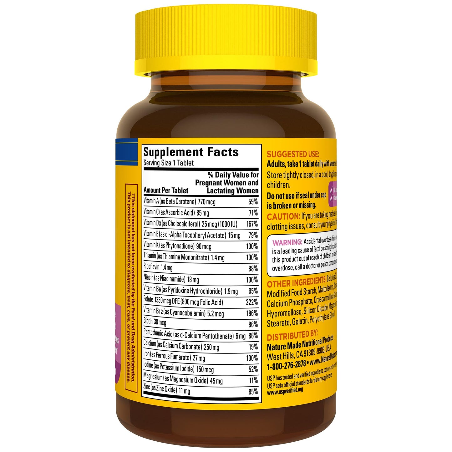 Nature Made Prenatal Multivitamin with Folic Acid, Prenatal Vitamin and Mineral Supplement for Daily Nutritional Support, 90 Tablets, 90 Day Supply