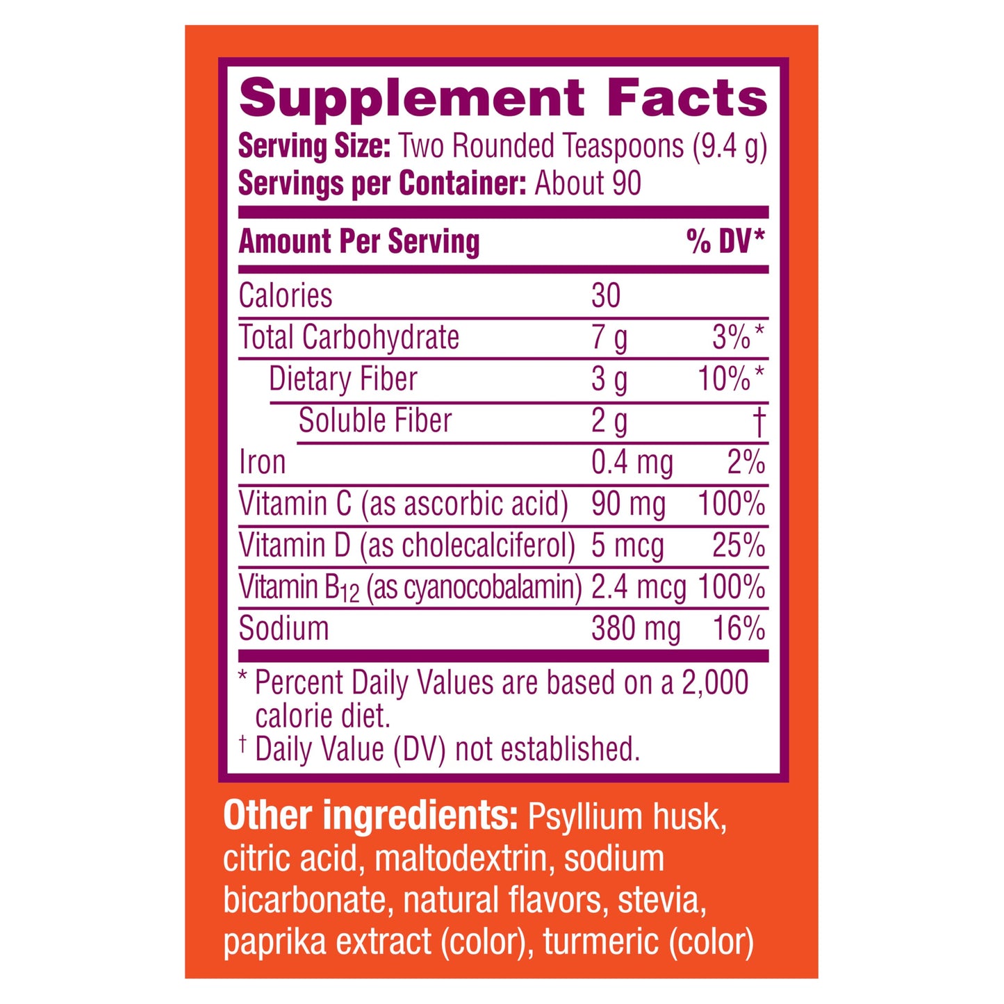 Metamucil Sparkling Fiber Supplement + Vitamins, Plant Based Psyllium Fiber Powder with Vitamins C, D & B12, Daily Supplement for Regularity + Metabolism, Citrus Flavored, Sugar-Free, 90 Servings