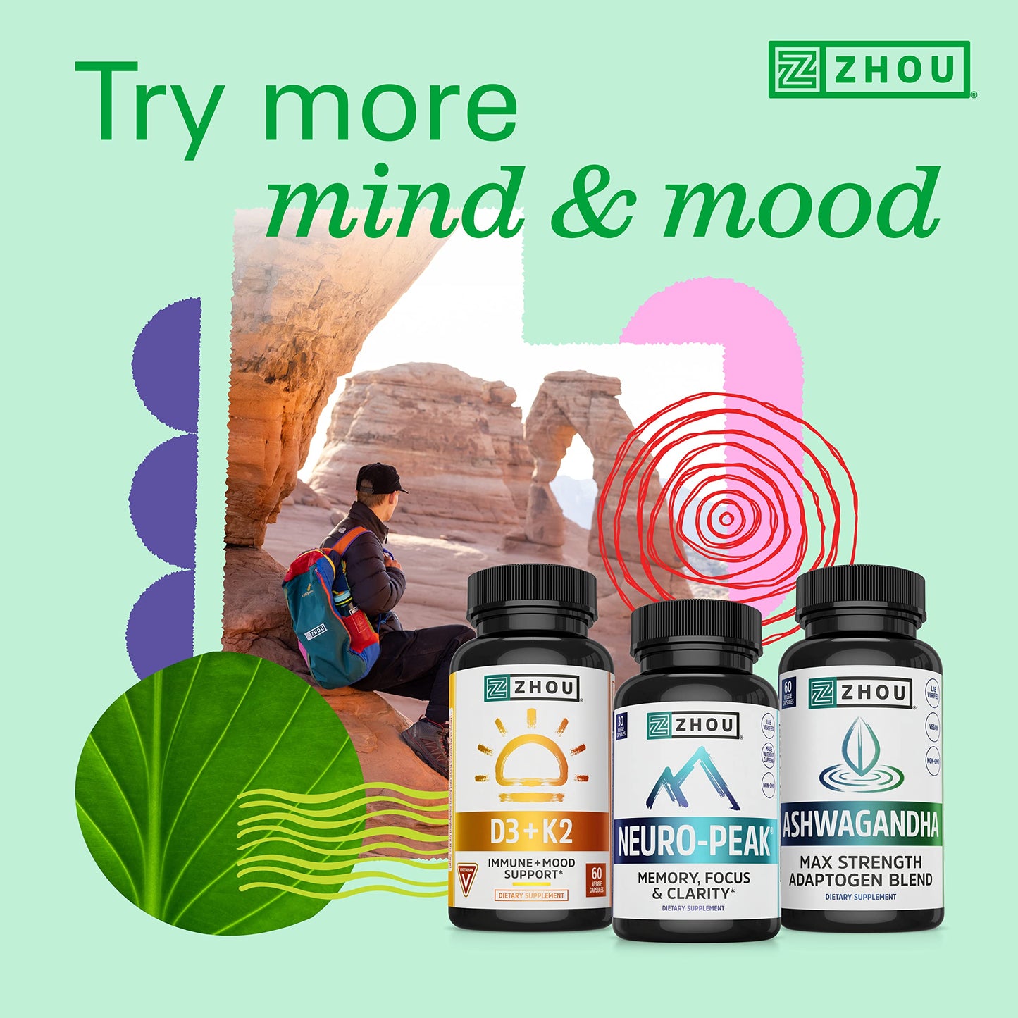 Zhou Energy + Focus - L Theanine Caffeine Pills, 200mg L-Theanine, 100mg Natural Anhydrous Caffeine Boost for Adults, Men & Women, Slow Extended Release - 60 Vegetarian Capsules (Pack of 1)