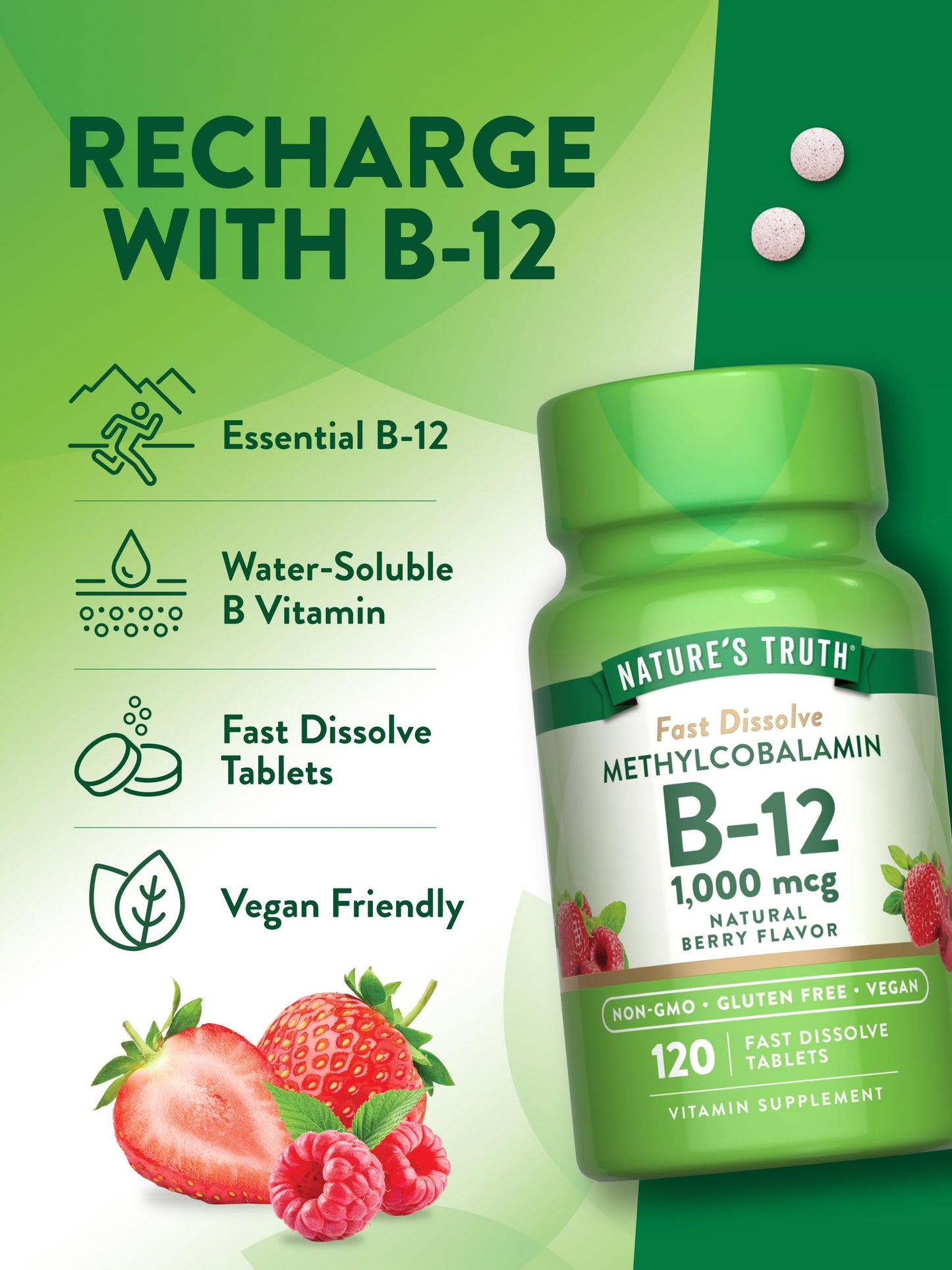 Nature's Truth B12 Vitamin Sublingual Tablets | 1000 mcg | 120 Count | Vegan, Non-GMO & Gluten Free