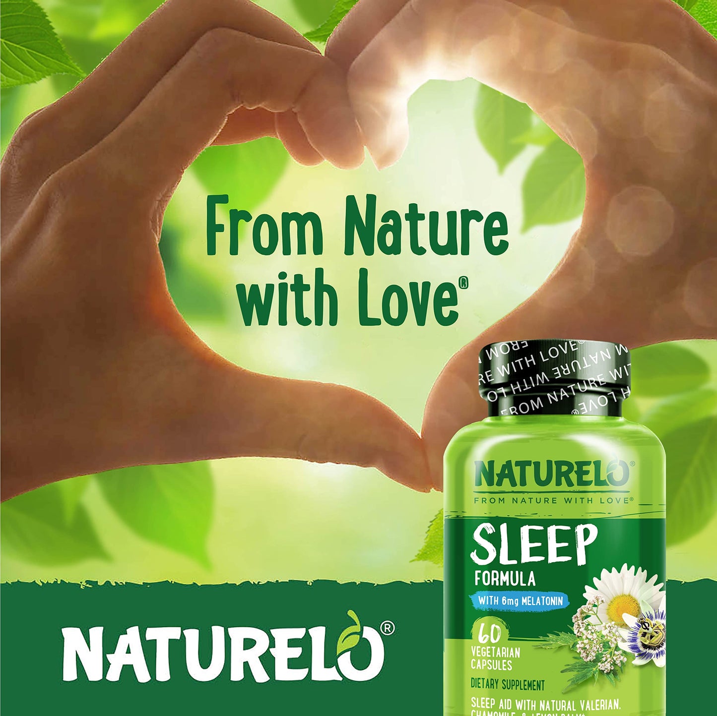 NATURELO Sleep Aid - with Melatonin, Magnesium, GABA, Valerian Root, Lemon Balm, Chamomile Herbal Extracts - Plant-Based Sleeping Aid - 60 Vegan Capsules